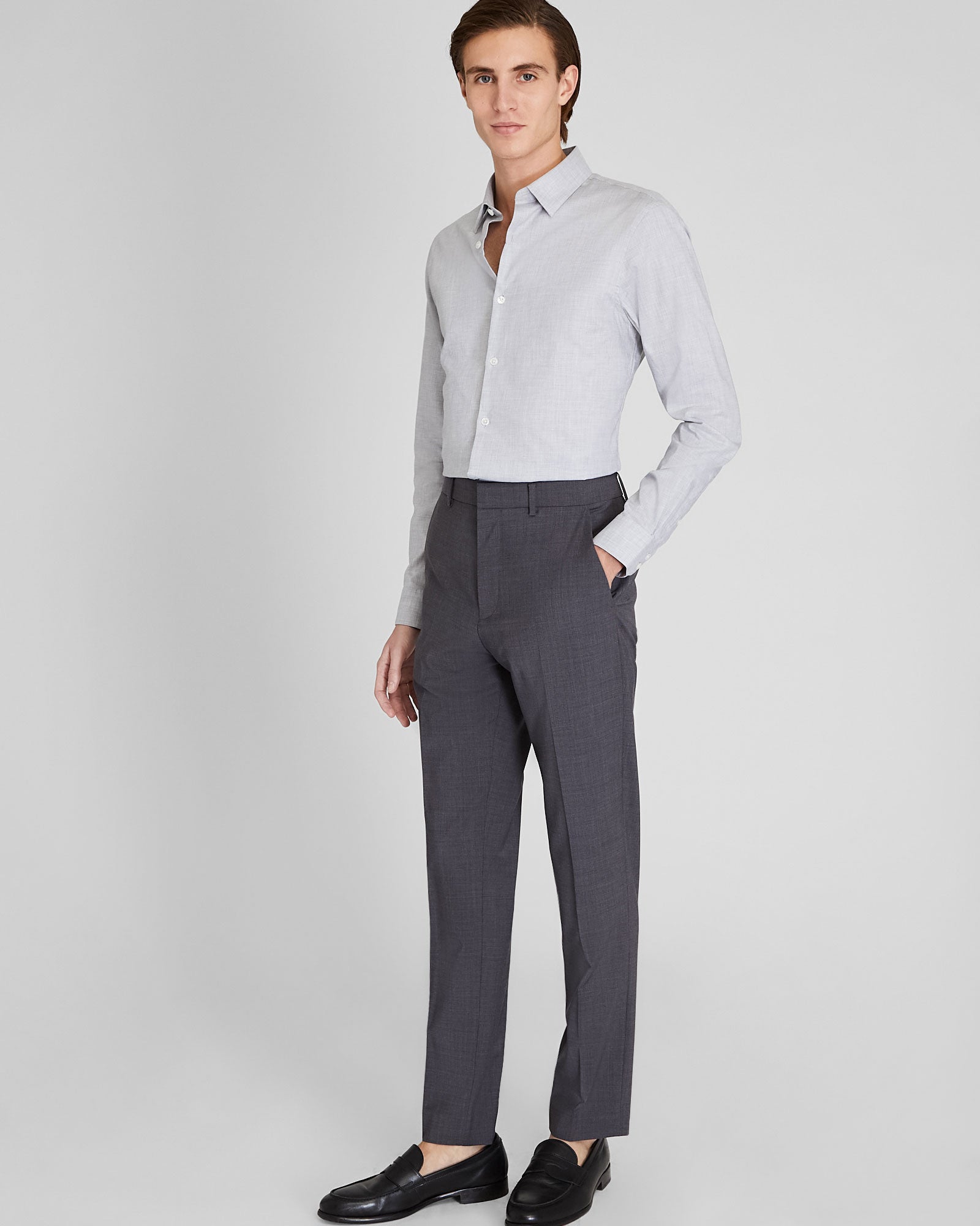CLUB MONACO - Albini Egyptian Cotton Heathered Dress Shirt - Grey Mix