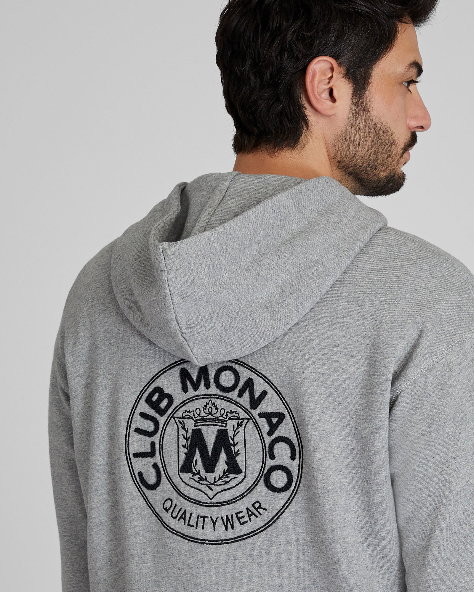CLUB MONACO - Double Embroidered Crest Hoodie - Grey