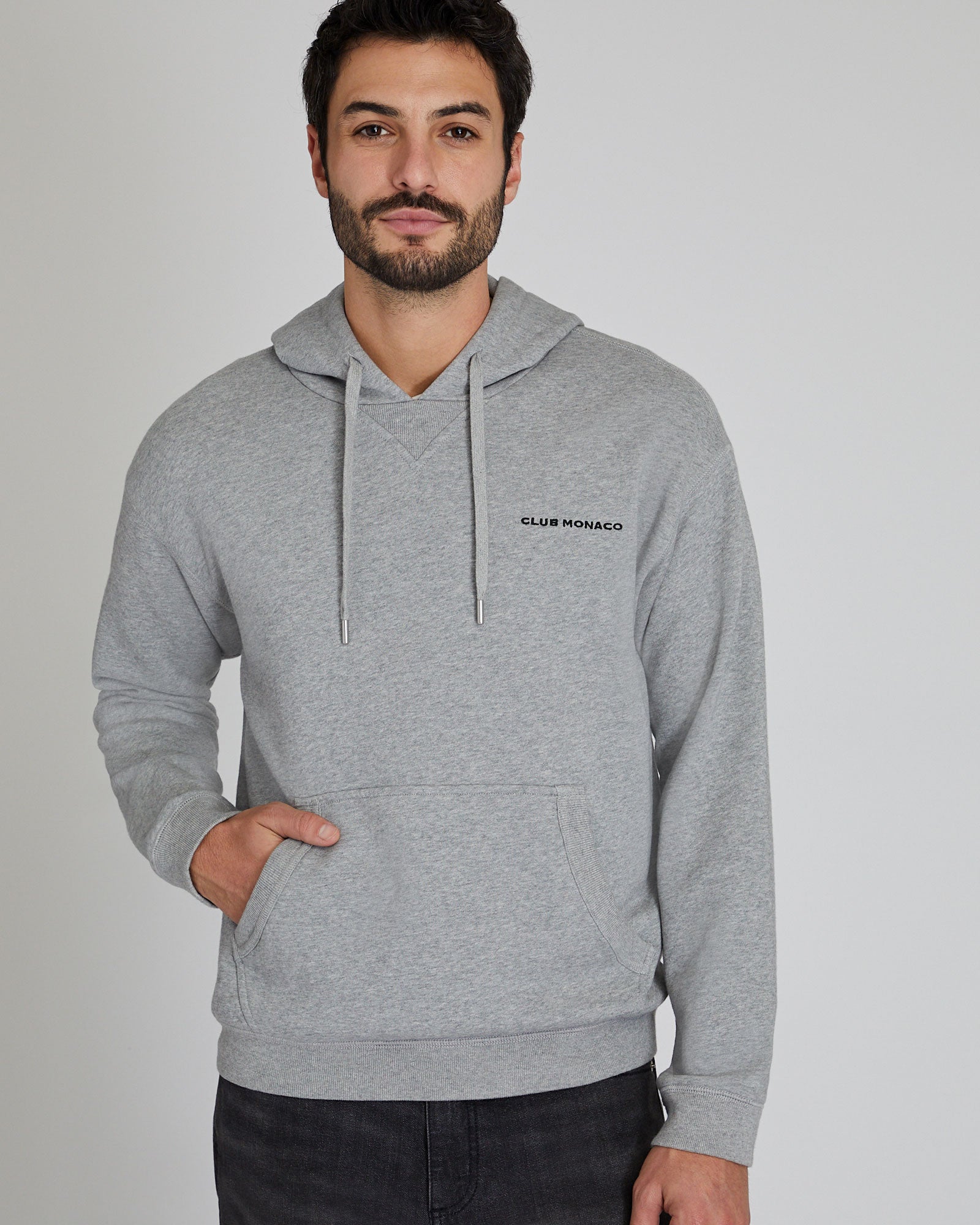 CLUB MONACO - Double Embroidered Crest Hoodie - Grey