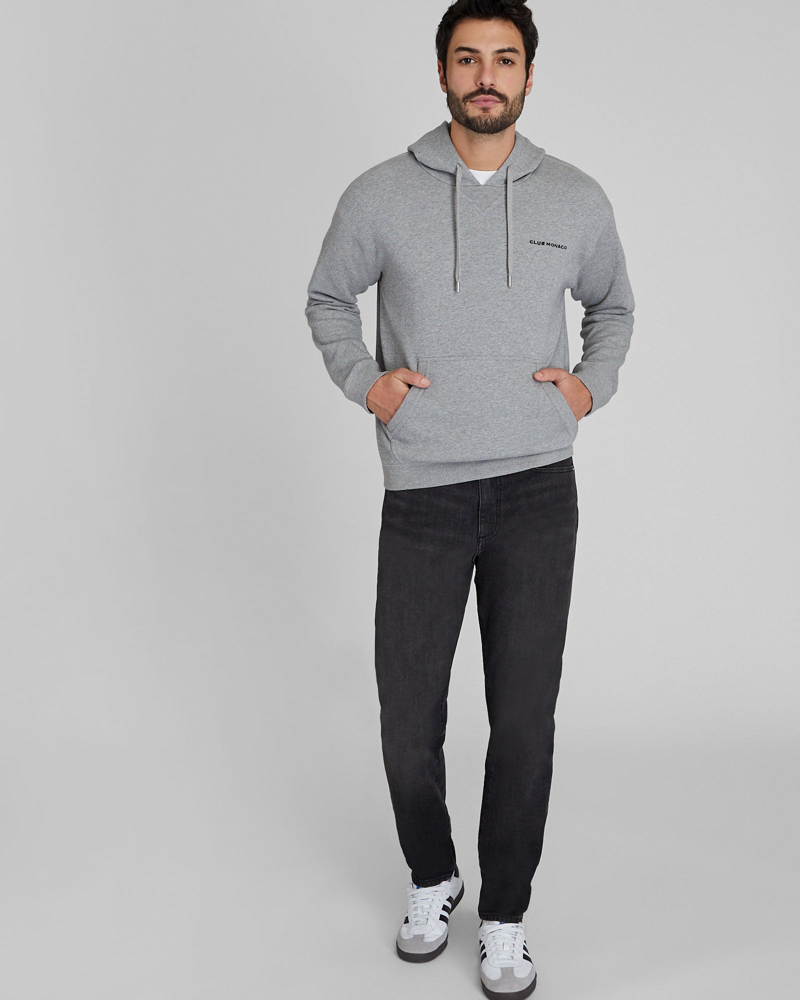 CLUB MONACO - Double Embroidered Crest Hoodie - Grey