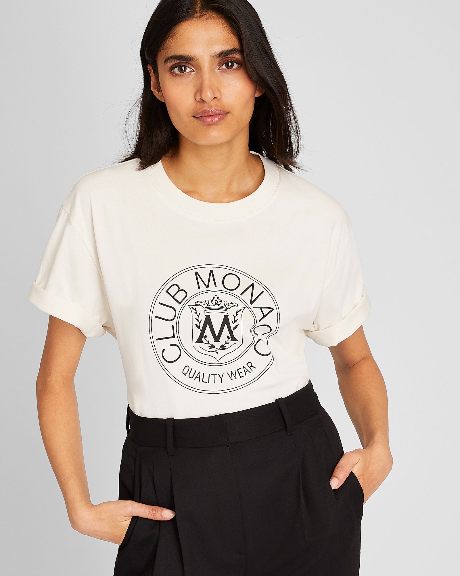 CLUB MONACO - Crest Short Sleeve Tee - White