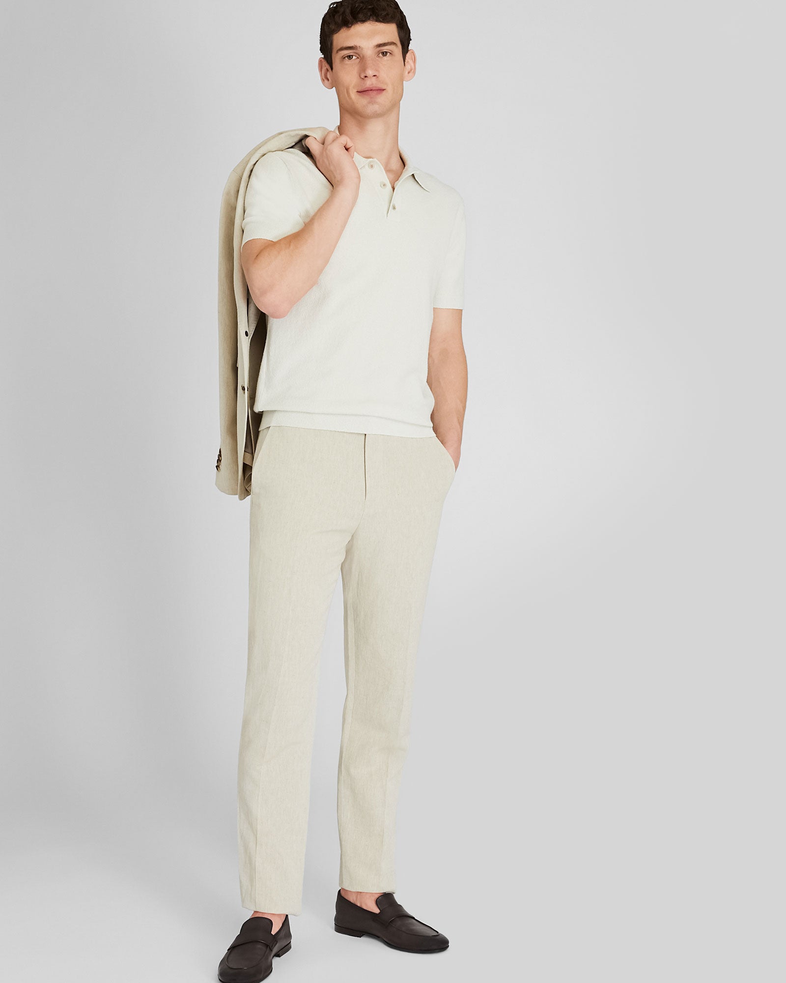 CLUB MONACO - Short Sleeve Bouclé Polo - Off White