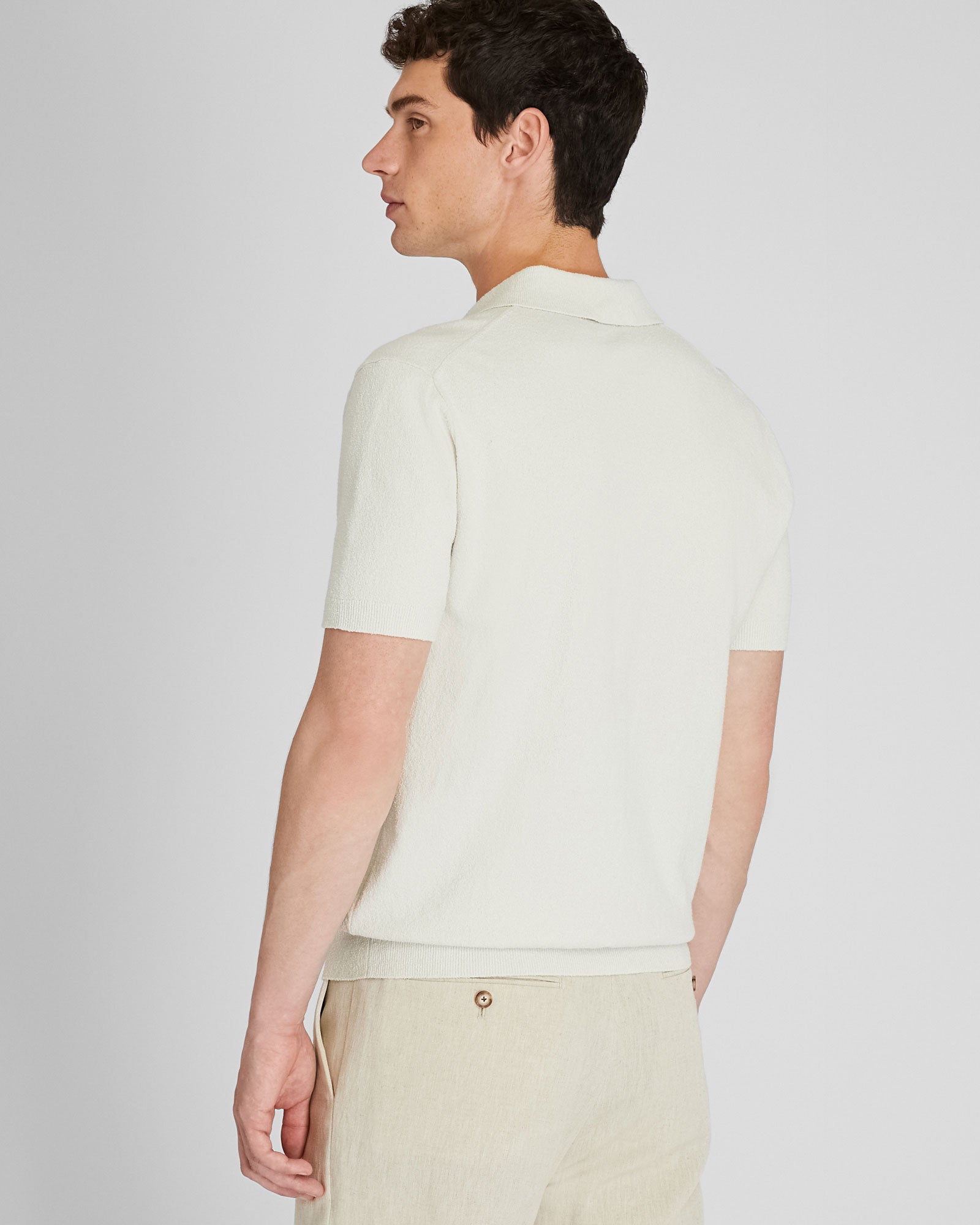 CLUB MONACO - Short Sleeve Bouclé Polo - Off White