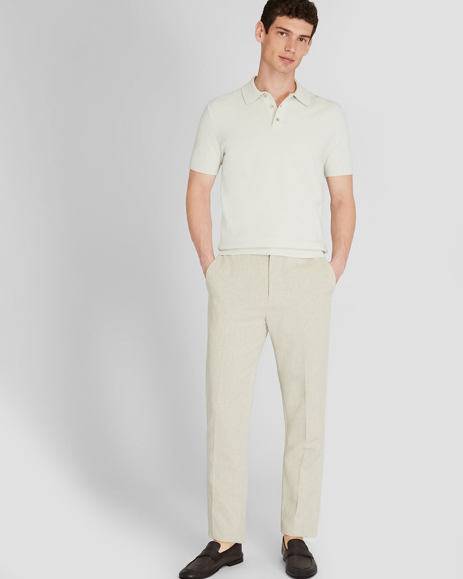 CLUB MONACO - Short Sleeve Bouclé Polo - Off White