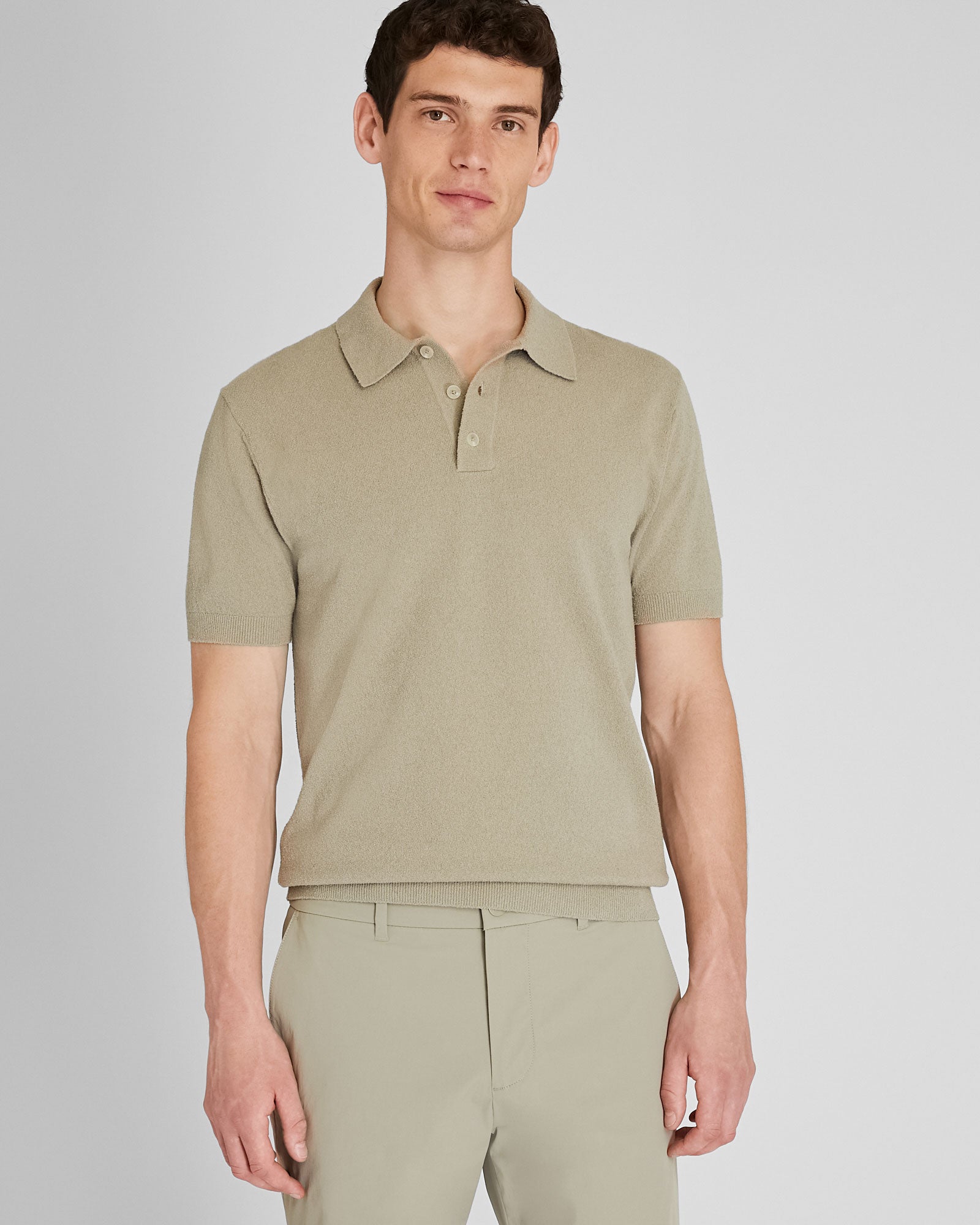 CLUB MONACO - Polo bouclé à manches courtes - Kaki