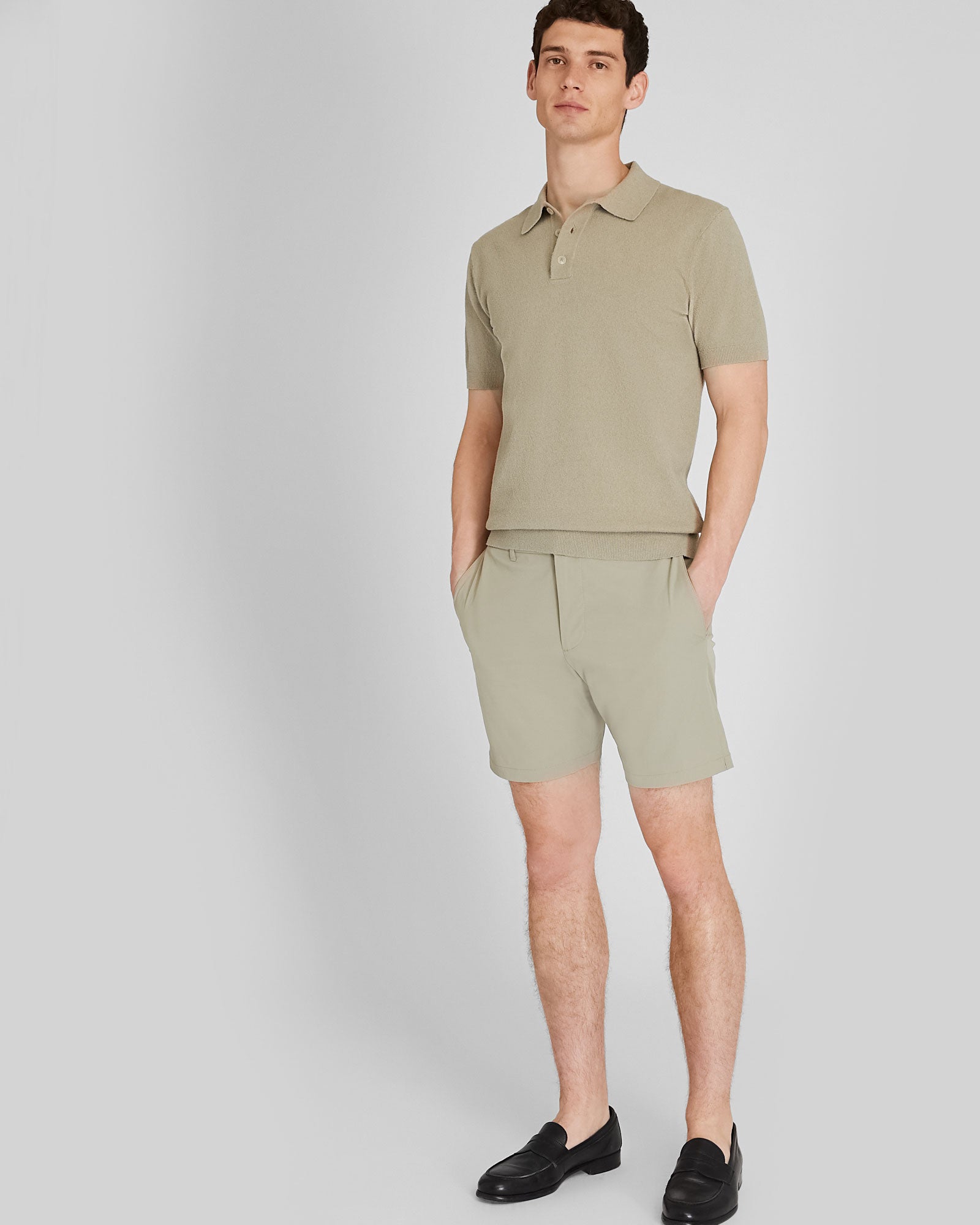 CLUB MONACO - Polo bouclé à manches courtes - Kaki