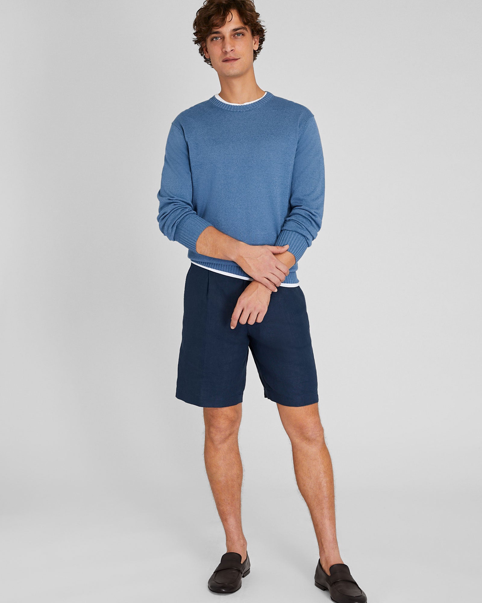 CLUB MONACO - Chandail en mélange de lin et coton - Bleu moyen