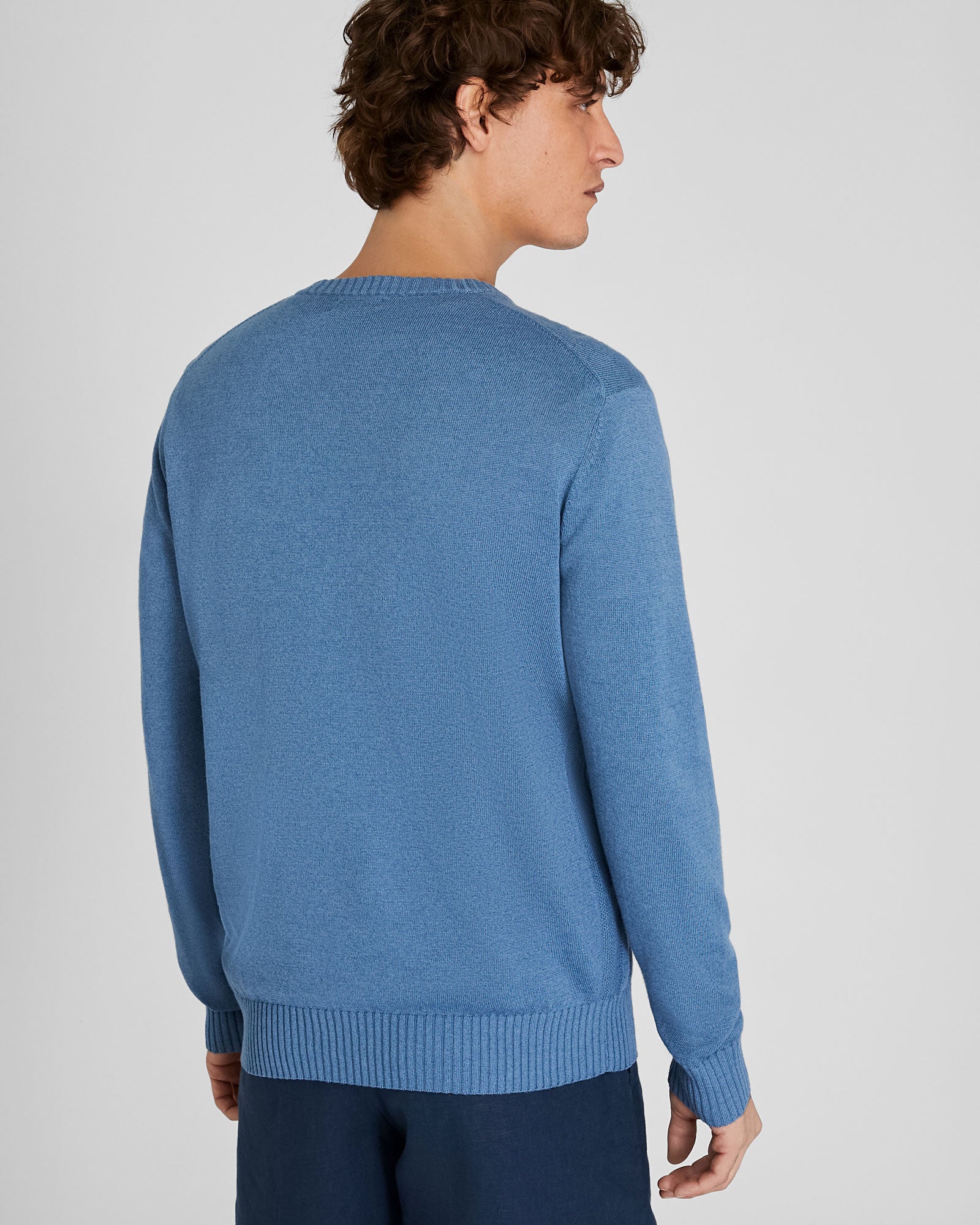 CLUB MONACO - Chandail en mélange de lin et coton - Bleu moyen