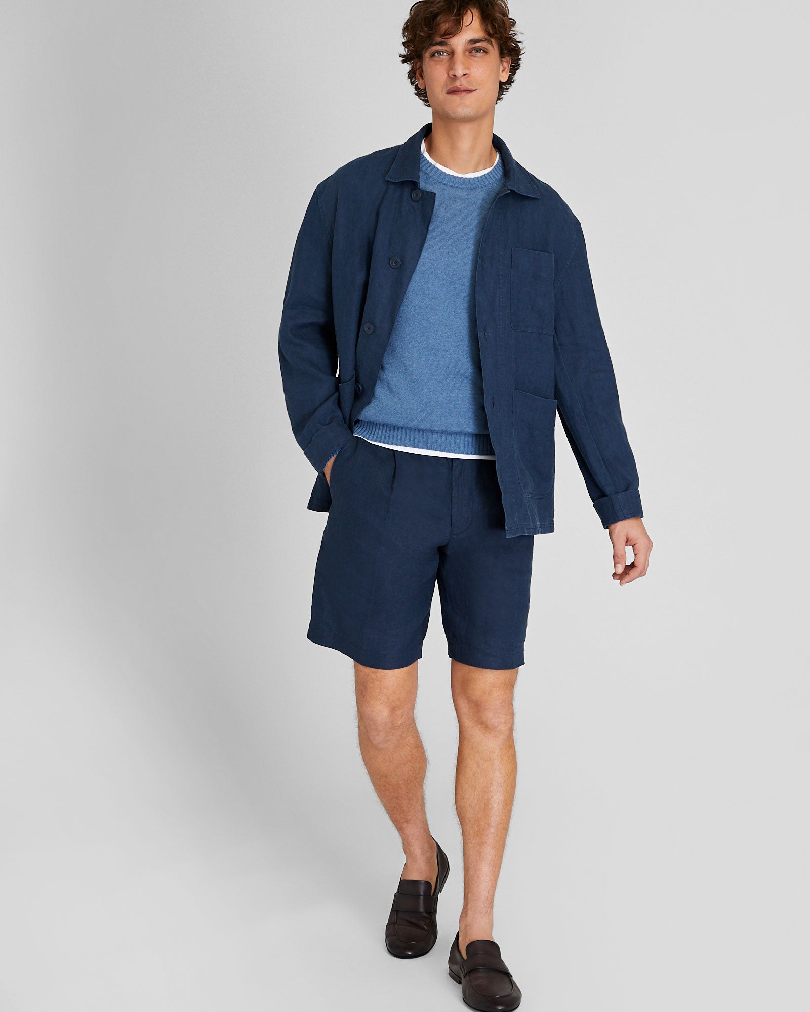 CLUB MONACO - Chandail en mélange de lin et coton - Bleu moyen