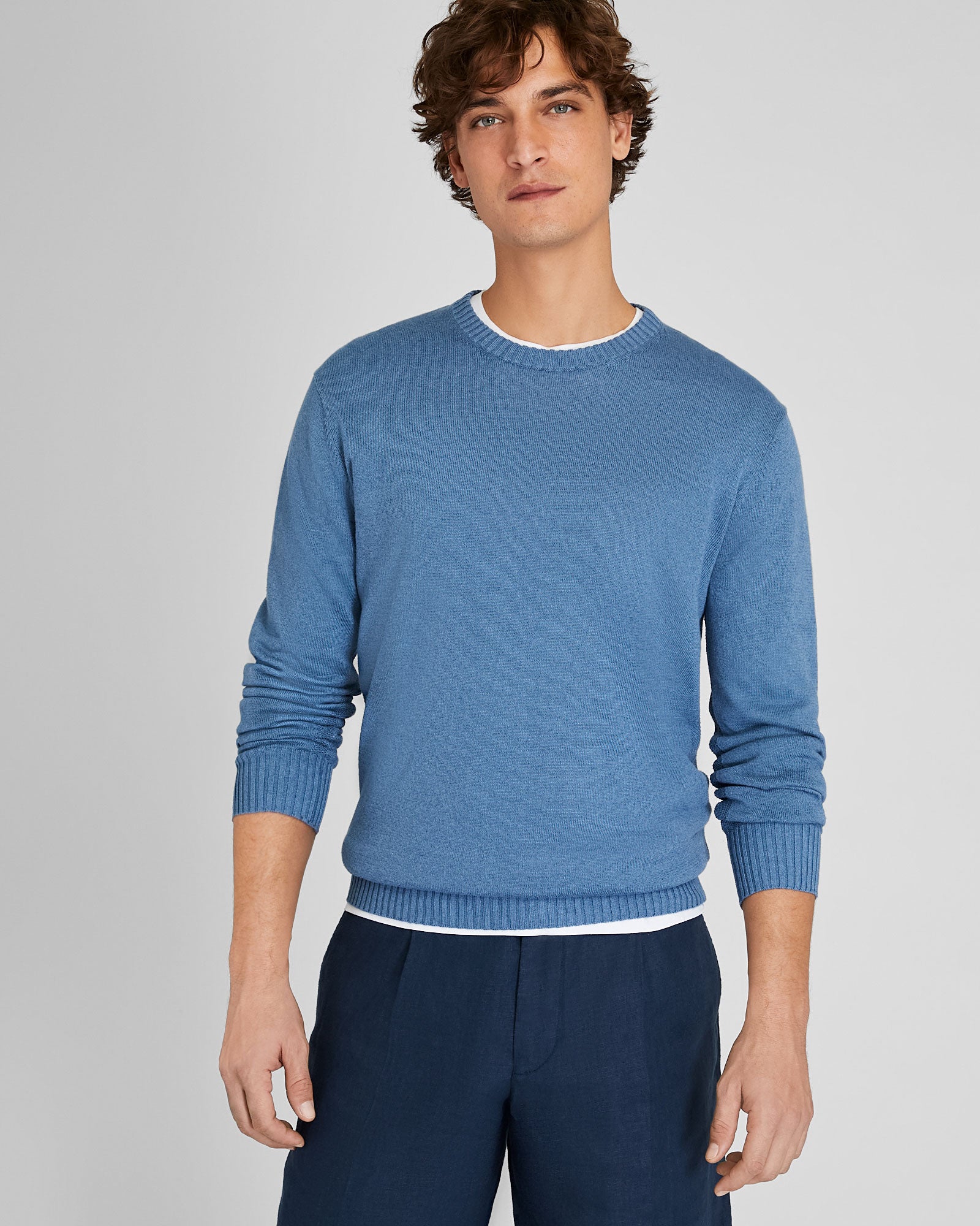 CLUB MONACO - Chandail en mélange de lin et coton - Bleu moyen