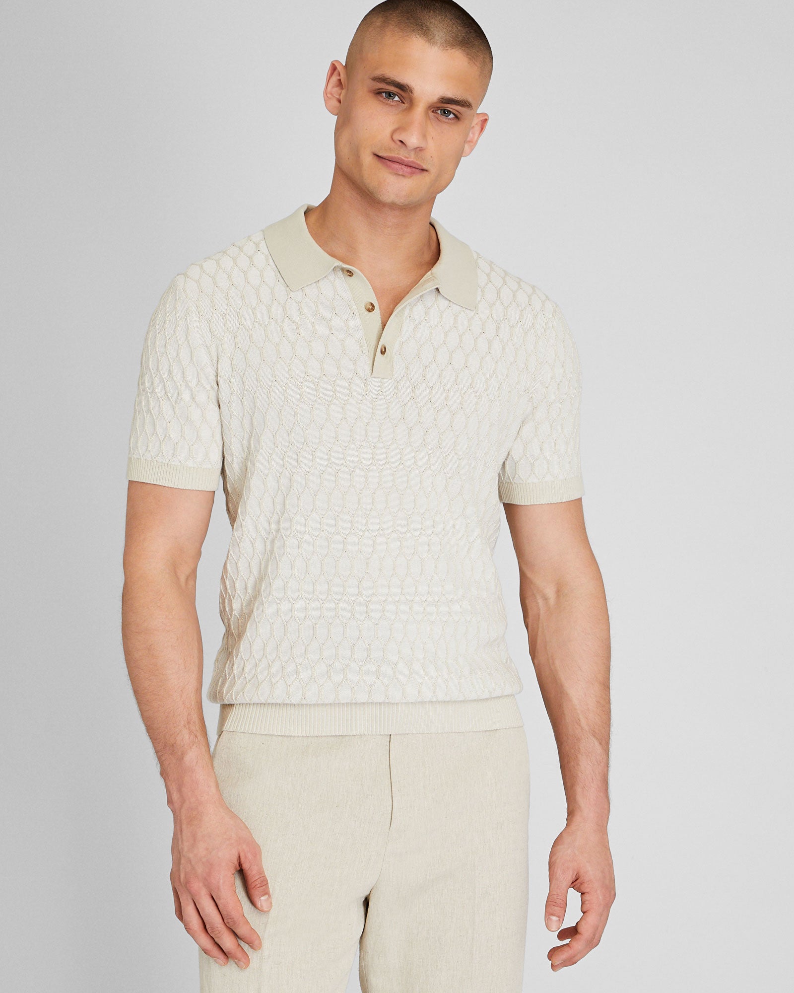 CLUB MONACO - Polo tricot en losanges - Base kaki