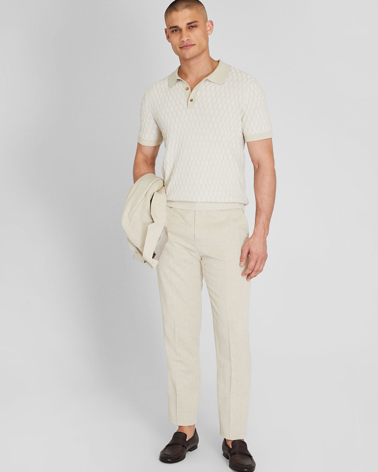 CLUB MONACO - Polo tricot en losanges - Base kaki