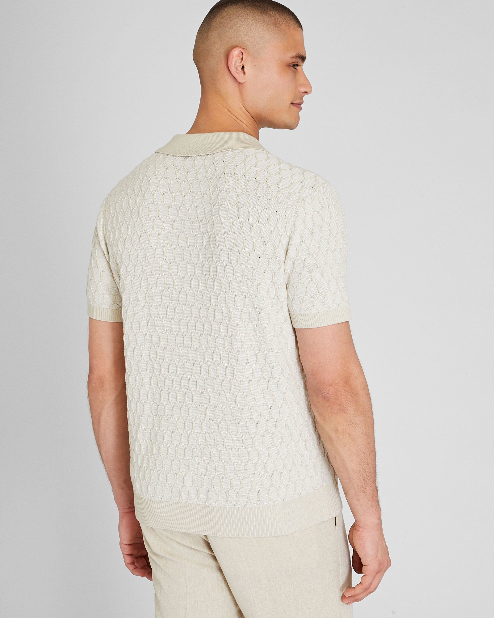 CLUB MONACO - Polo tricot en losanges - Base kaki