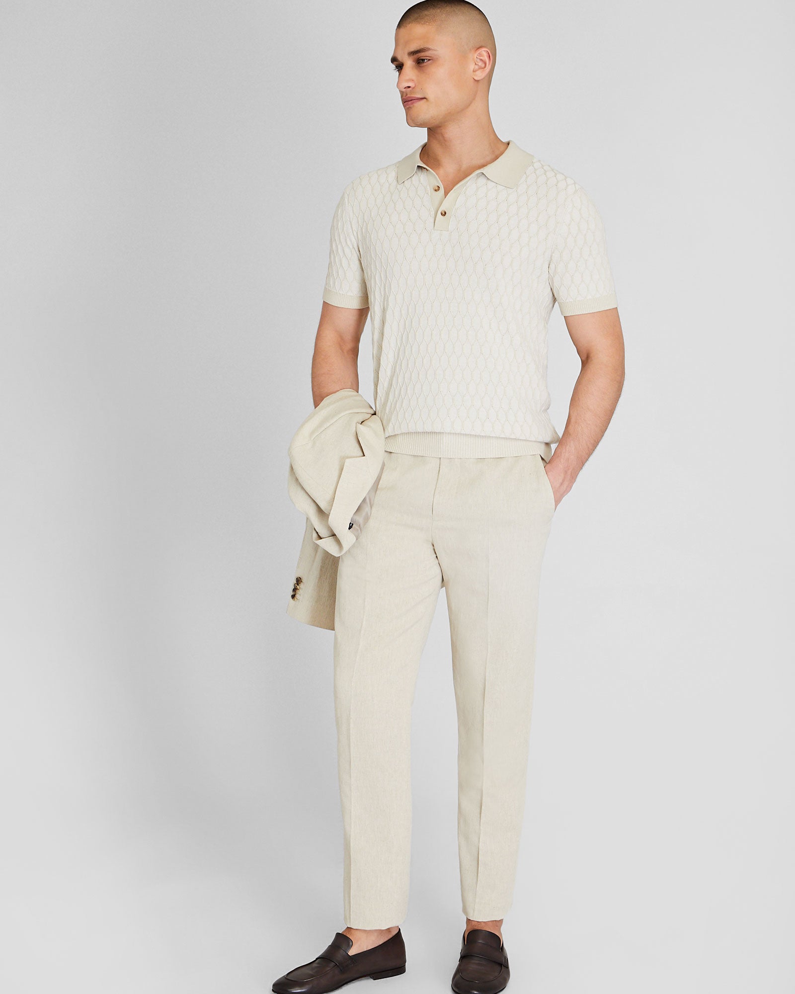 CLUB MONACO - Polo tricot en losanges - Base kaki