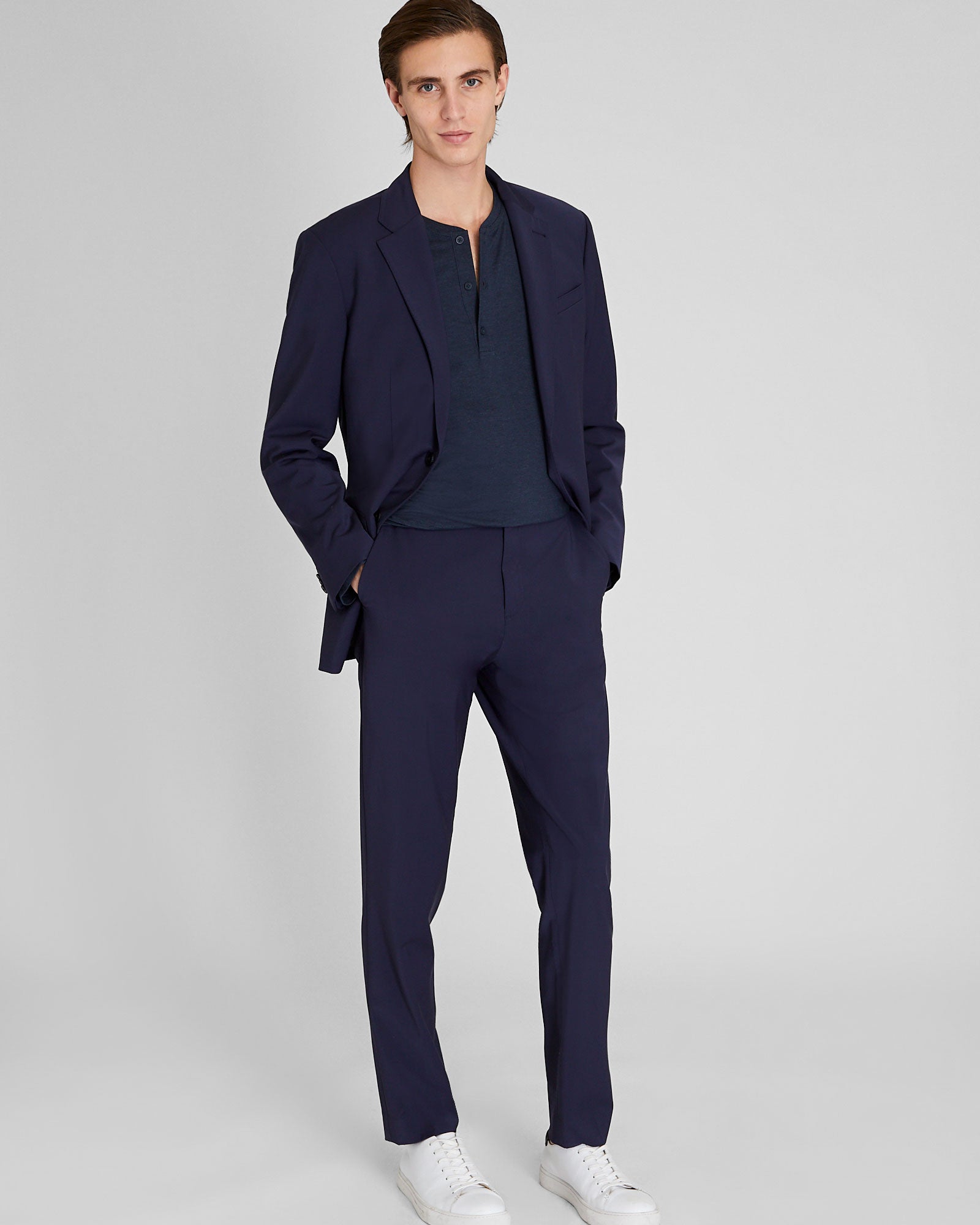 CLUB MONACO - Long Sleeve Tech Henley - Navy