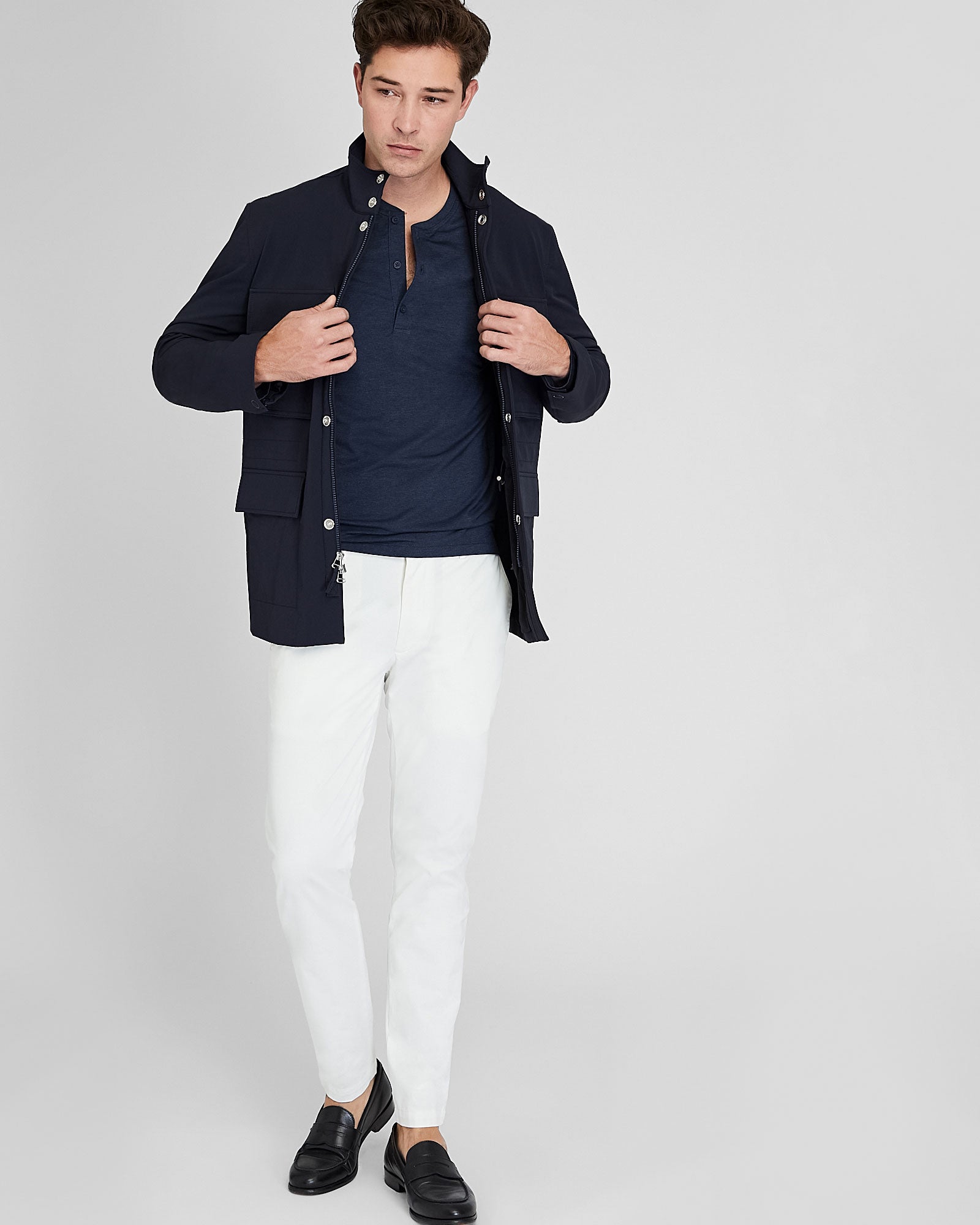 CLUB MONACO - Long Sleeve Tech Henley - Navy