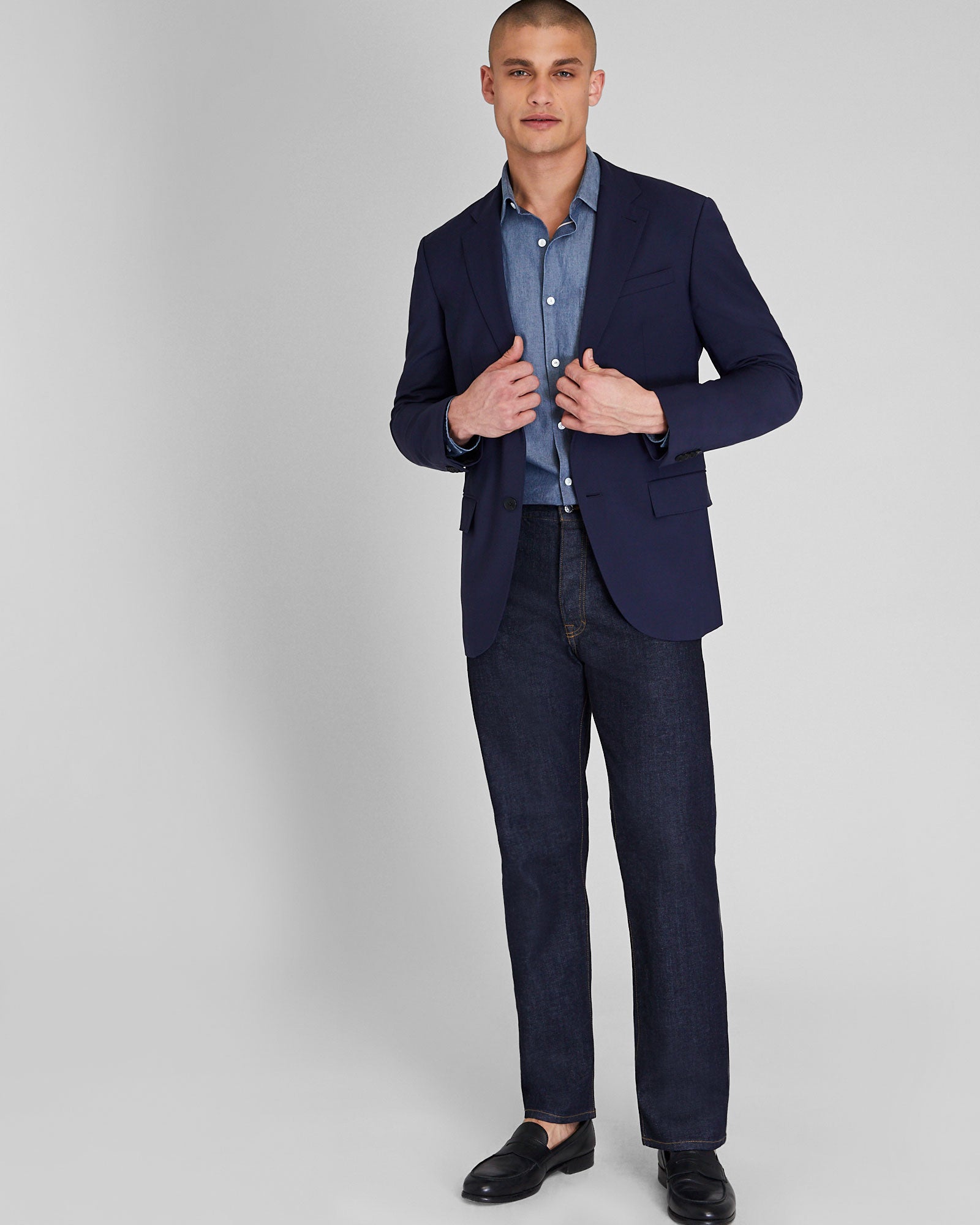 CLUB MONACO - Chemise en chambray japonais - Bleu moyen