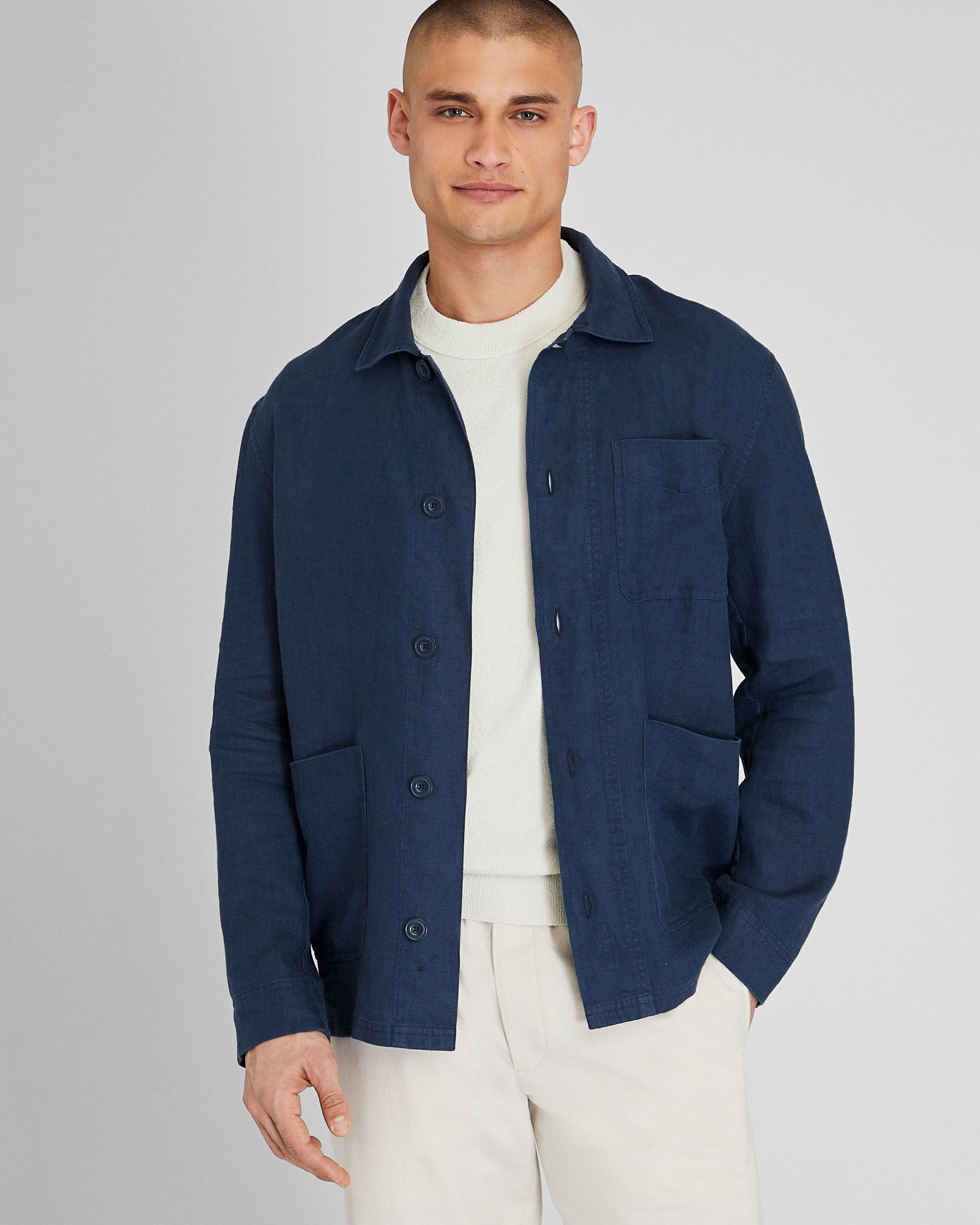 CLUB MONACO - Linen CPO Shirt Jacket - Navy