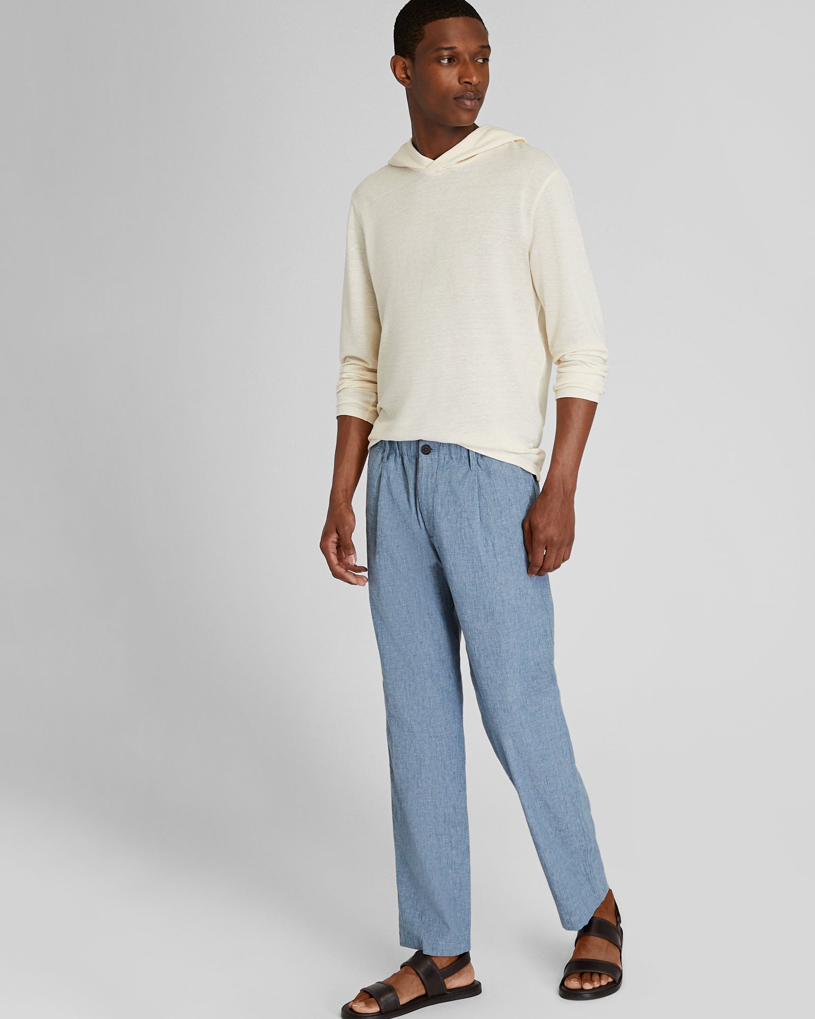 CLUB MONACO - Pantalon fuselé décontracté en lin - Bleu moyen