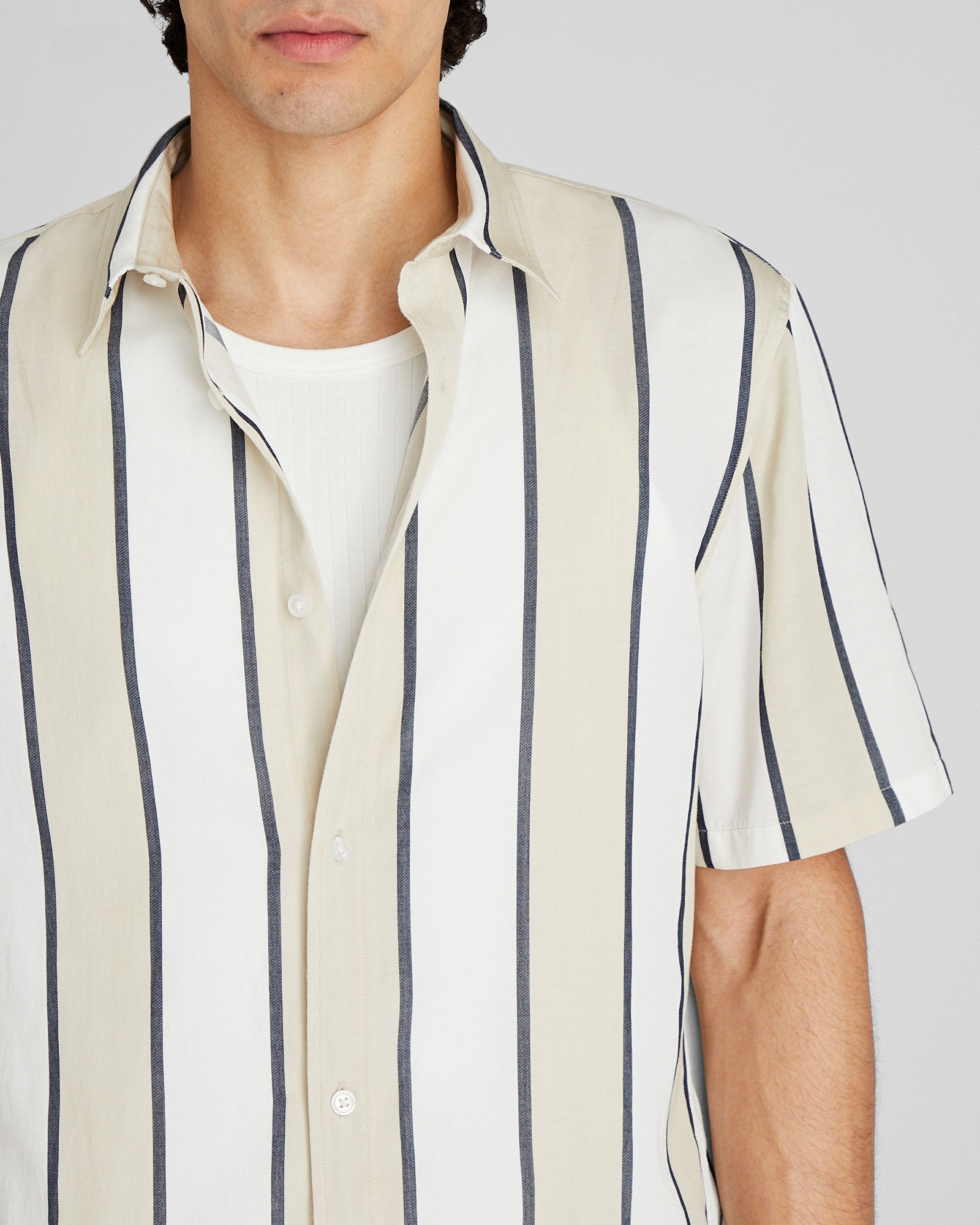 CLUB MONACO - T-shirt rayé cabana manche courte - Mélange beige clair