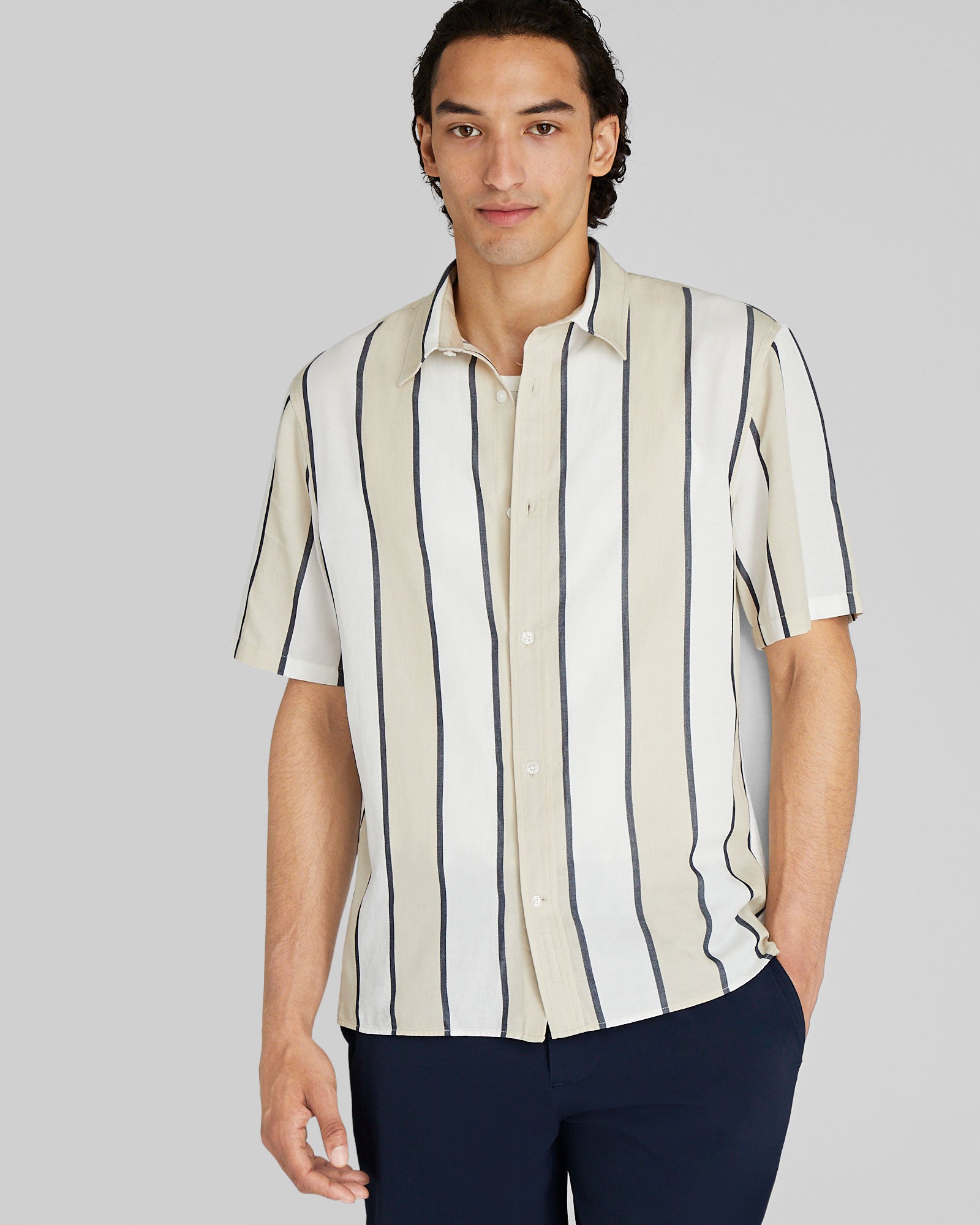 CLUB MONACO - T-shirt rayé cabana manche courte - Mélange beige clair