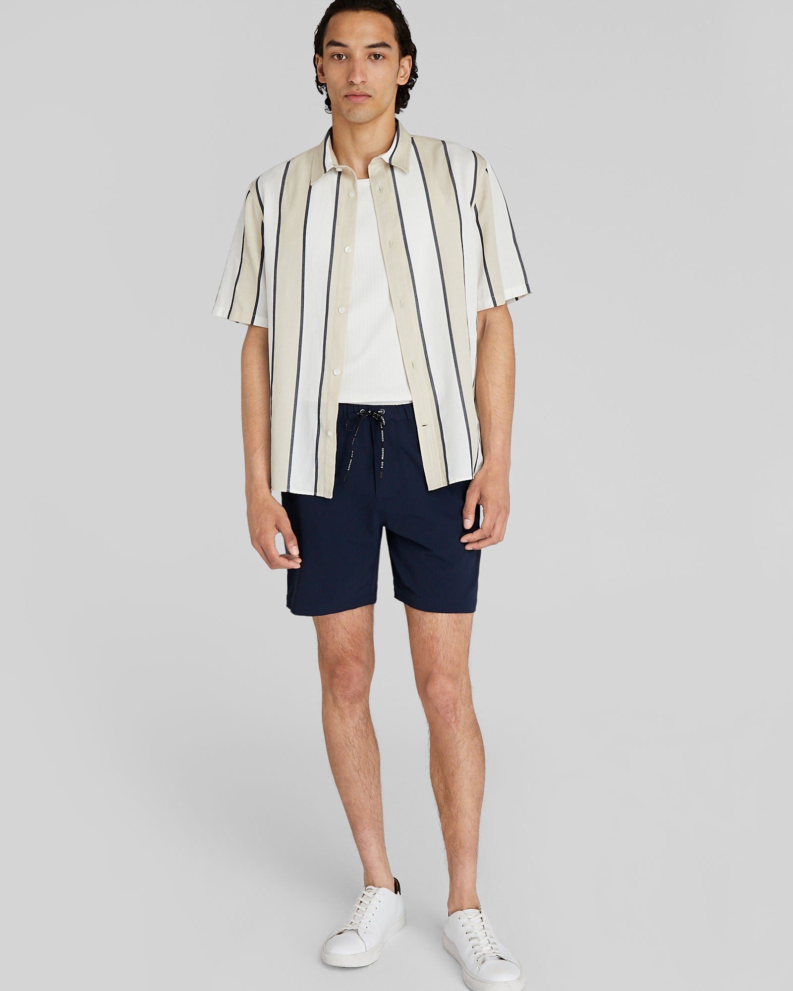 CLUB MONACO - T-shirt rayé cabana manche courte - Mélange beige clair