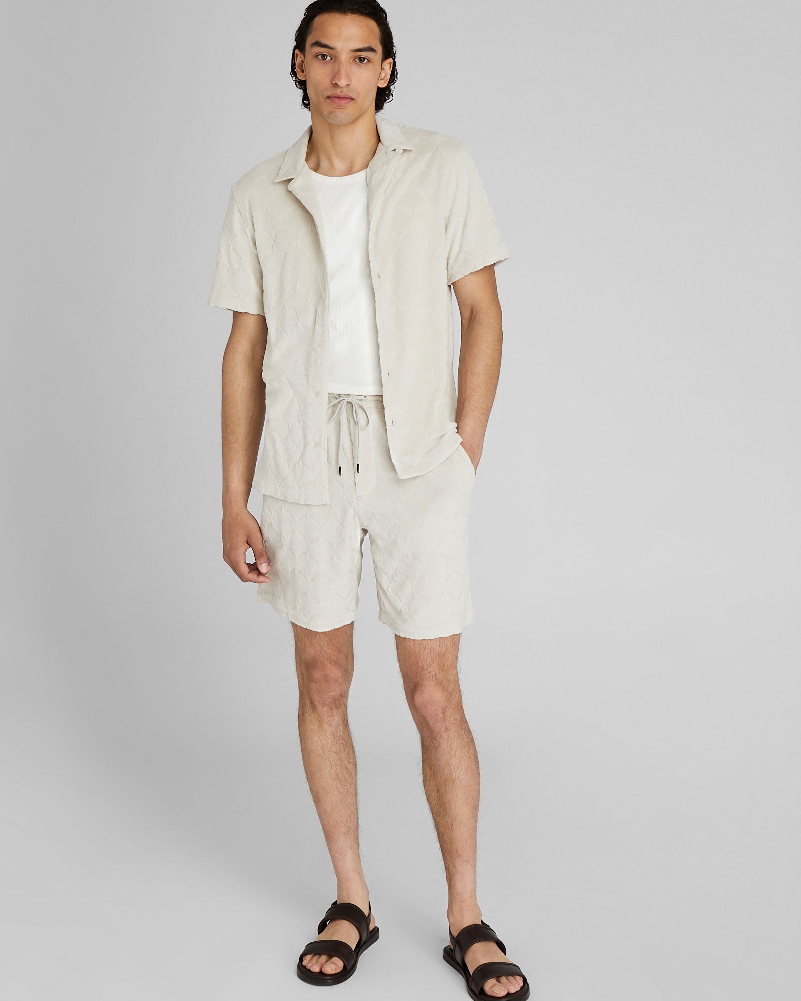 CLUB MONACO - Chemise en tissu éponge jacquard - Kaki clair