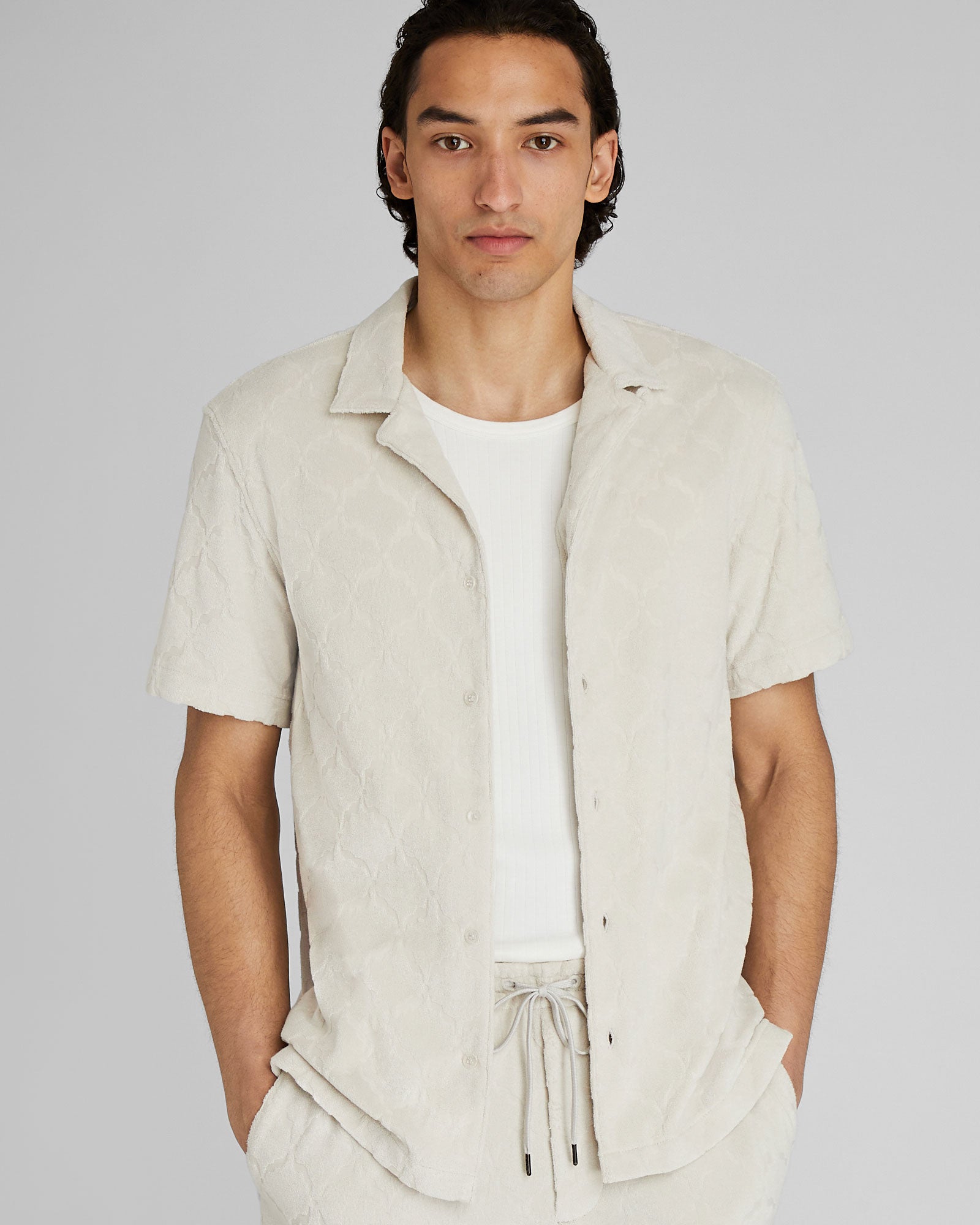 CLUB MONACO - Chemise en tissu éponge jacquard - Kaki clair