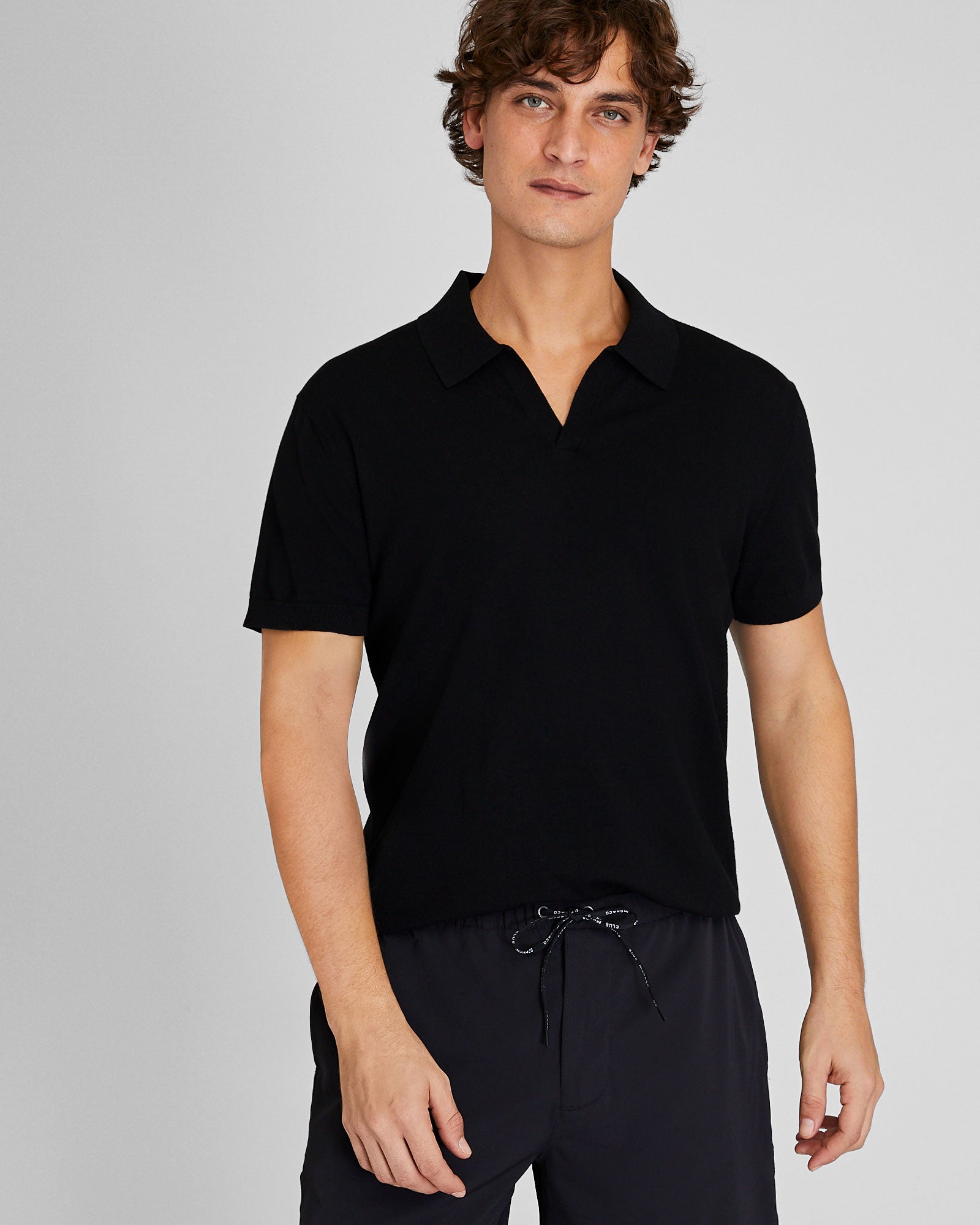CLUB MONACO - Polo technique col polo tricoteuse - Noir