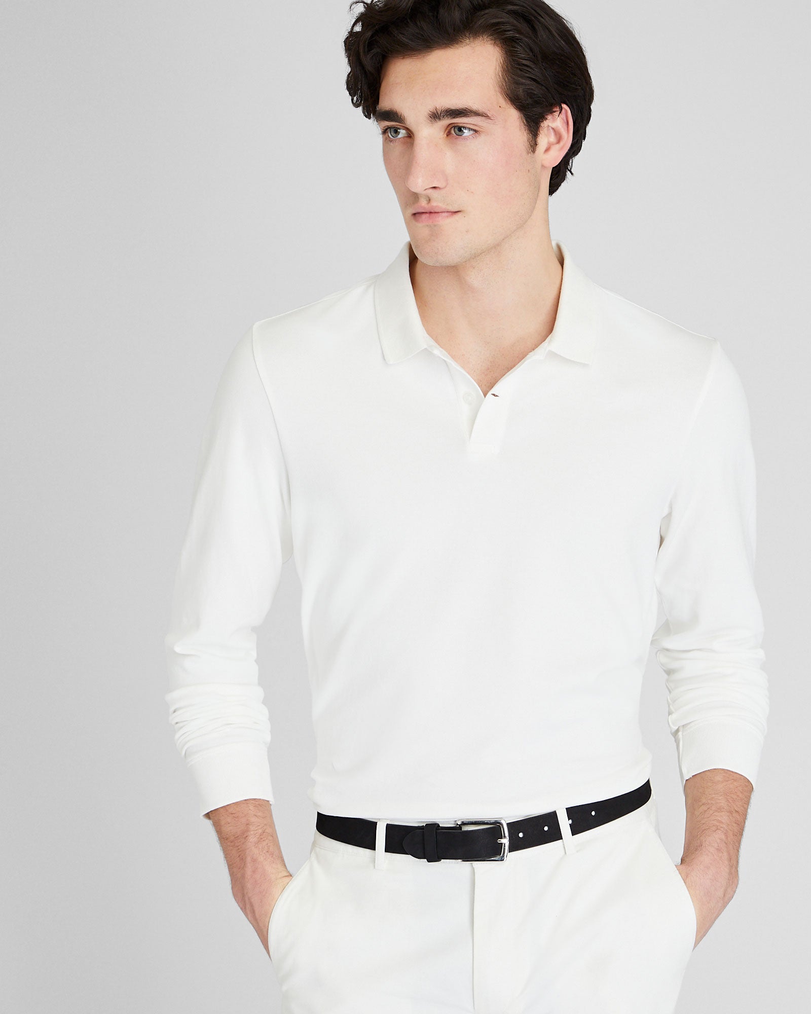 CLUB MONACO - Long Sleeve Clean Piqué Polo - White