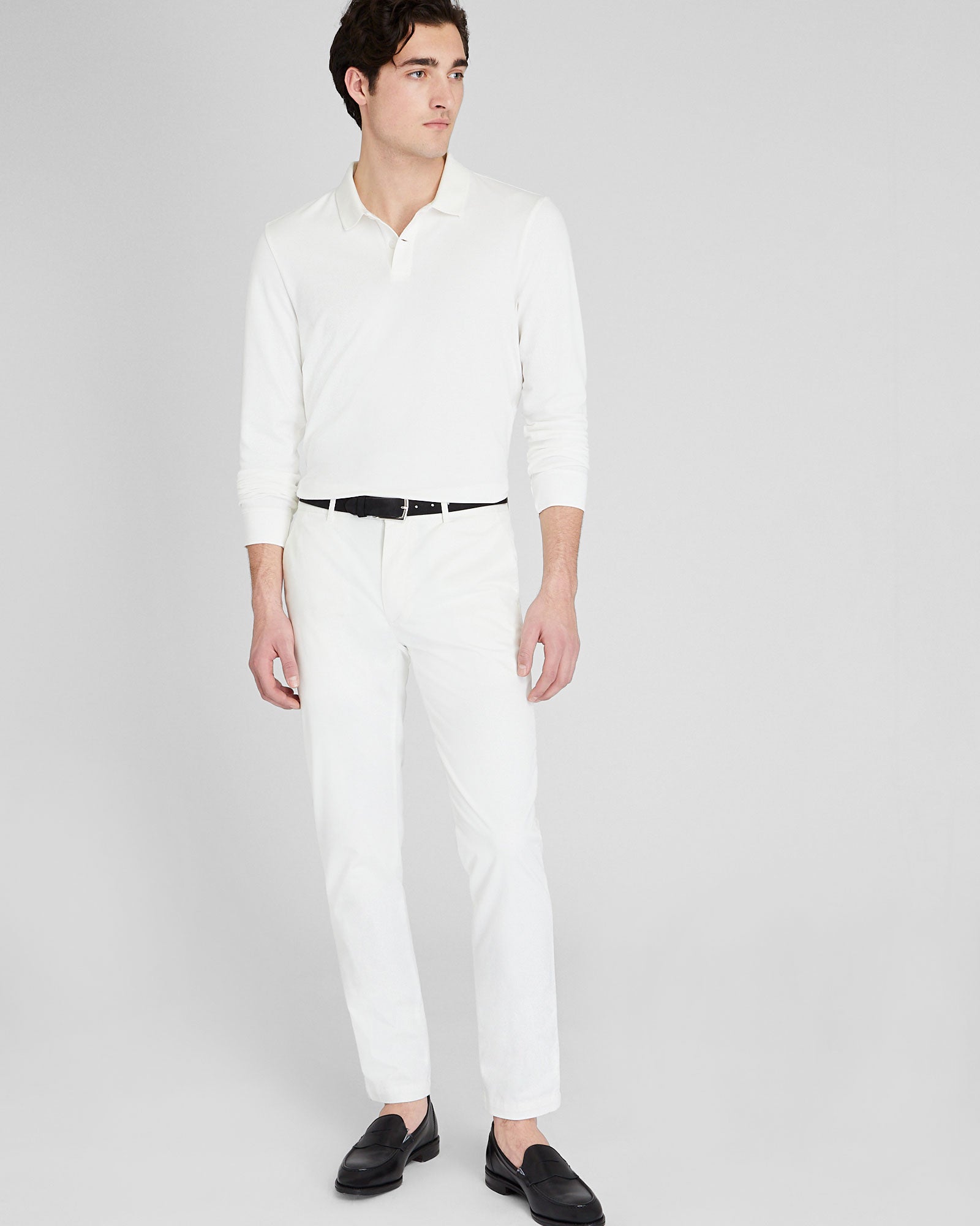 CLUB MONACO - Long Sleeve Clean Piqué Polo - White