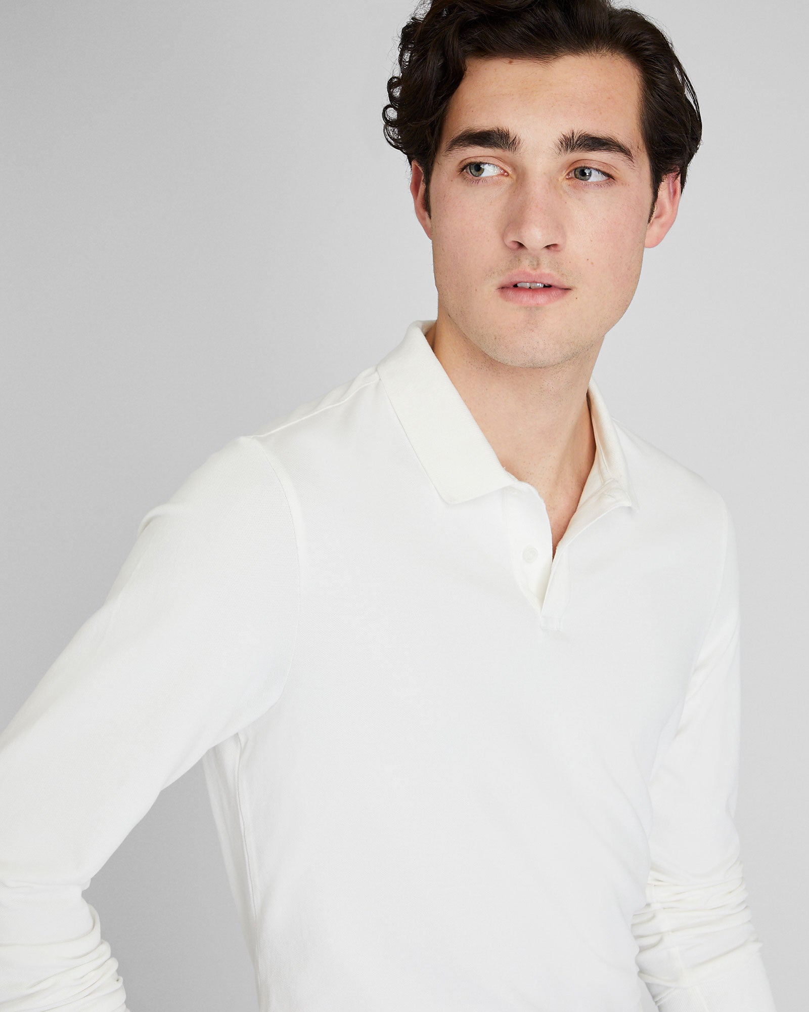 CLUB MONACO - Long Sleeve Clean Piqué Polo - White