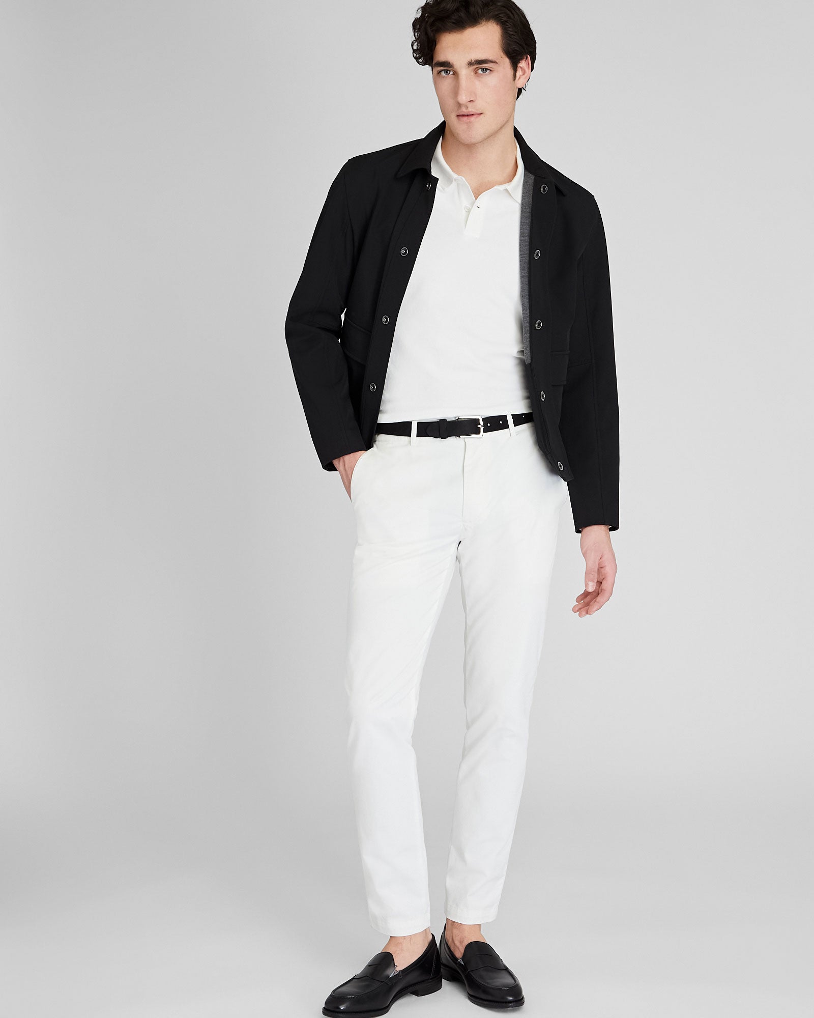 CLUB MONACO - Long Sleeve Clean Piqué Polo - White