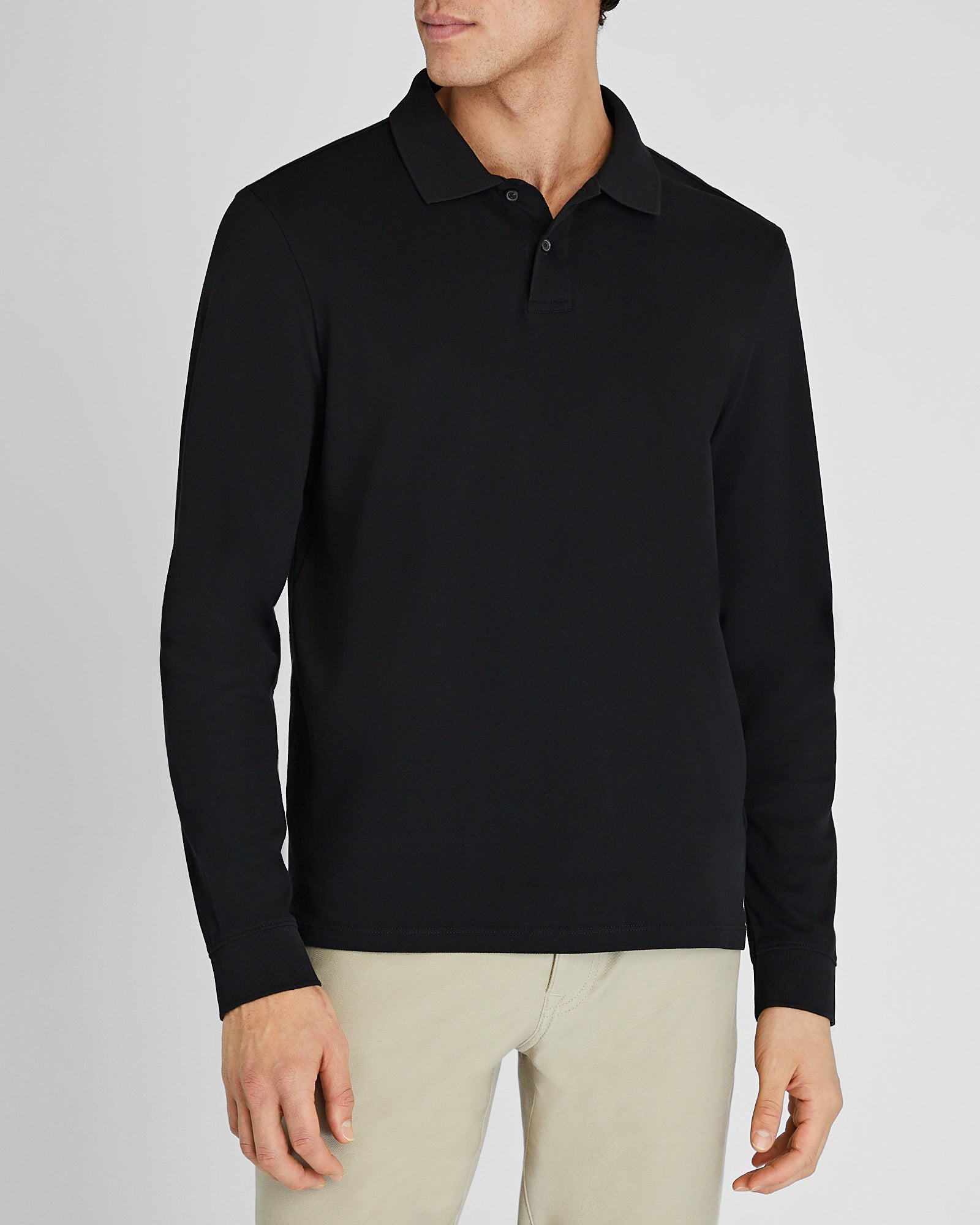 CLUB MONACO - Long Sleeve Clean Piqué Polo - Black