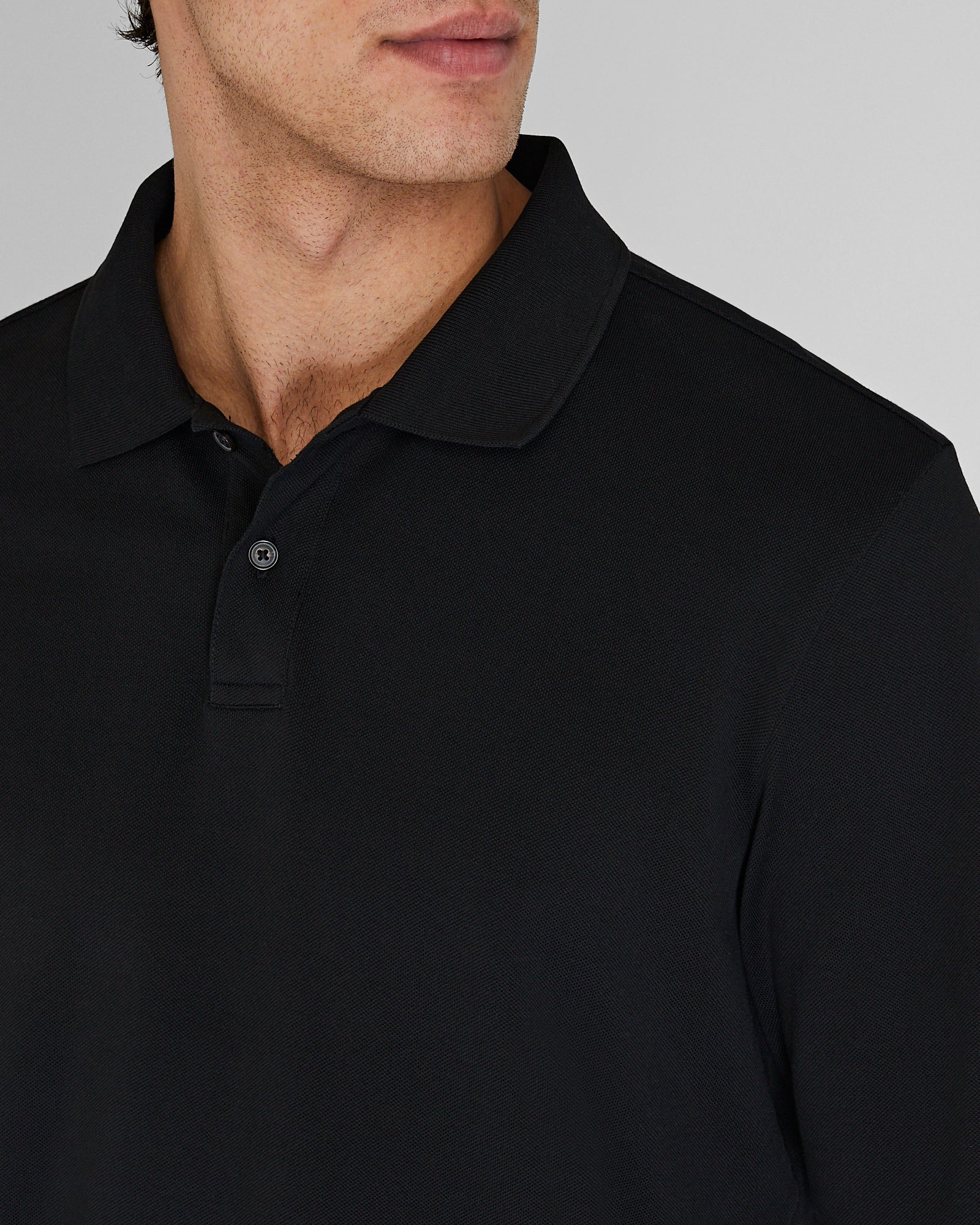 CLUB MONACO - Long Sleeve Clean Piqué Polo - Black