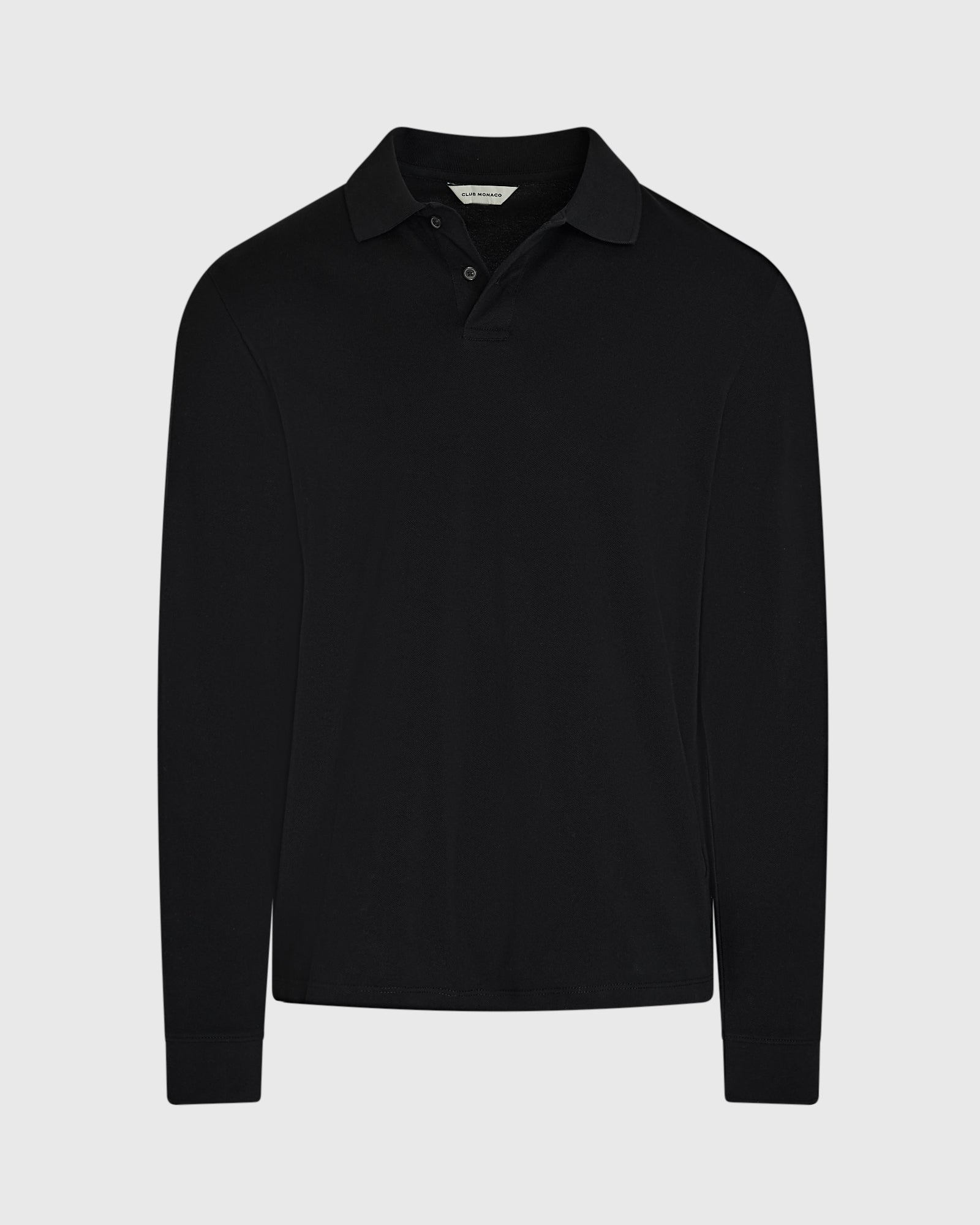 CLUB MONACO - Long Sleeve Clean Piqué Polo - Black