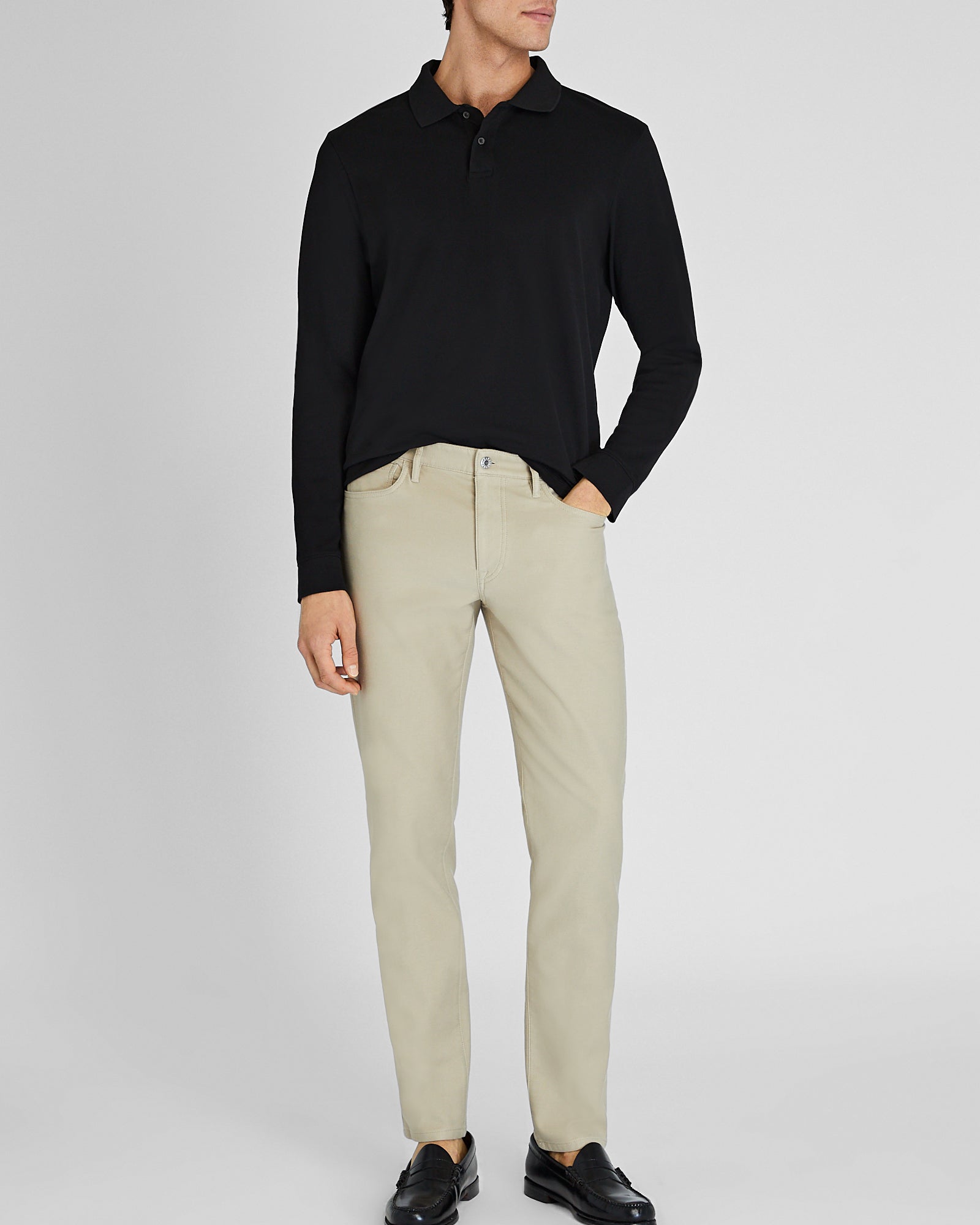 CLUB MONACO - Long Sleeve Clean Piqué Polo - Black