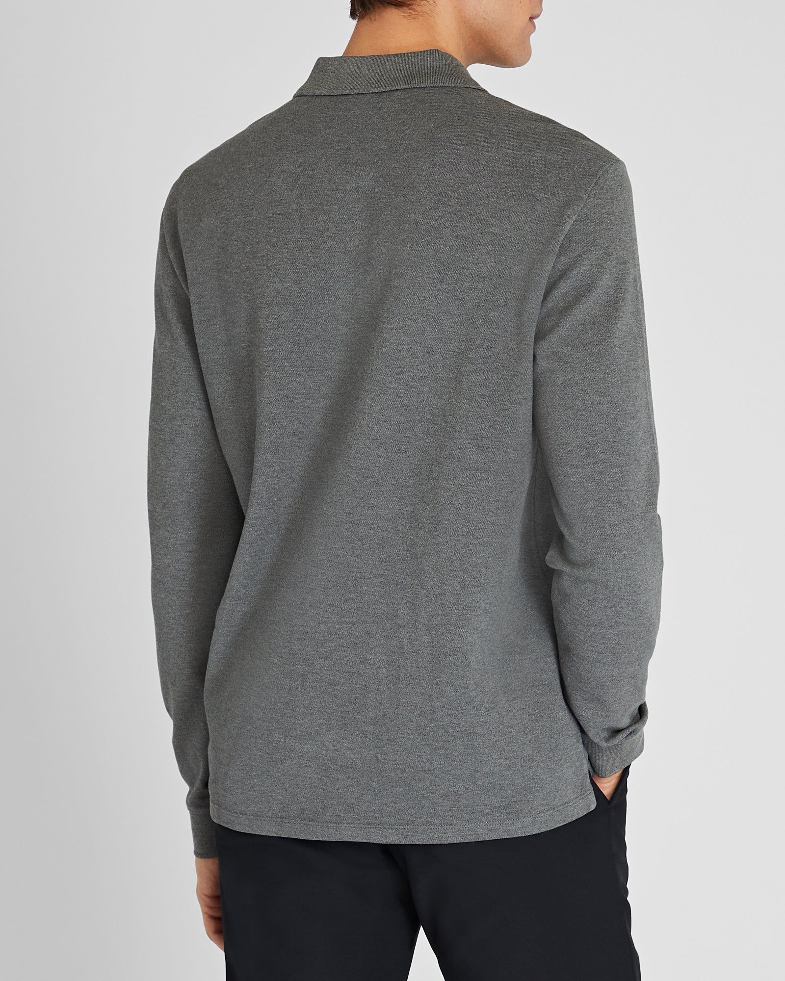 CLUB MONACO - Polo manches longues en piqué épuré - Gris Chiné