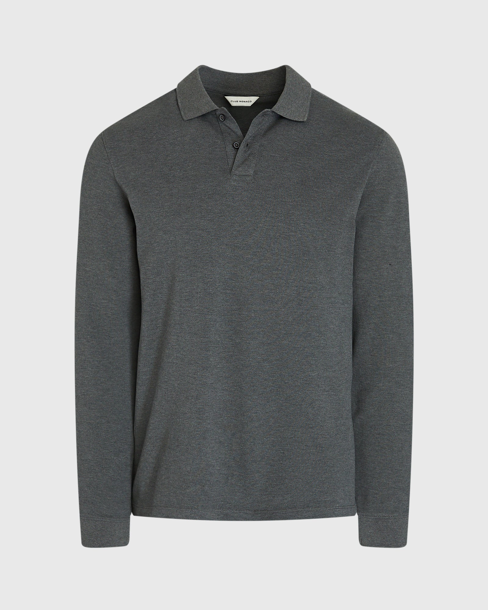 CLUB MONACO - Polo manches longues en piqué épuré - Gris Chiné