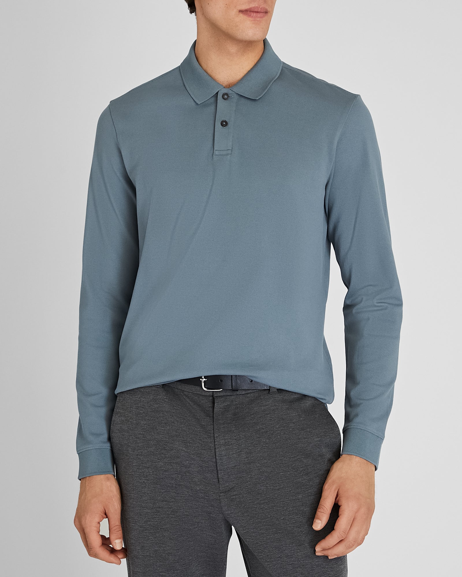 CLUB MONACO - Polo manches longues en piqué épuré - Verre De Mer