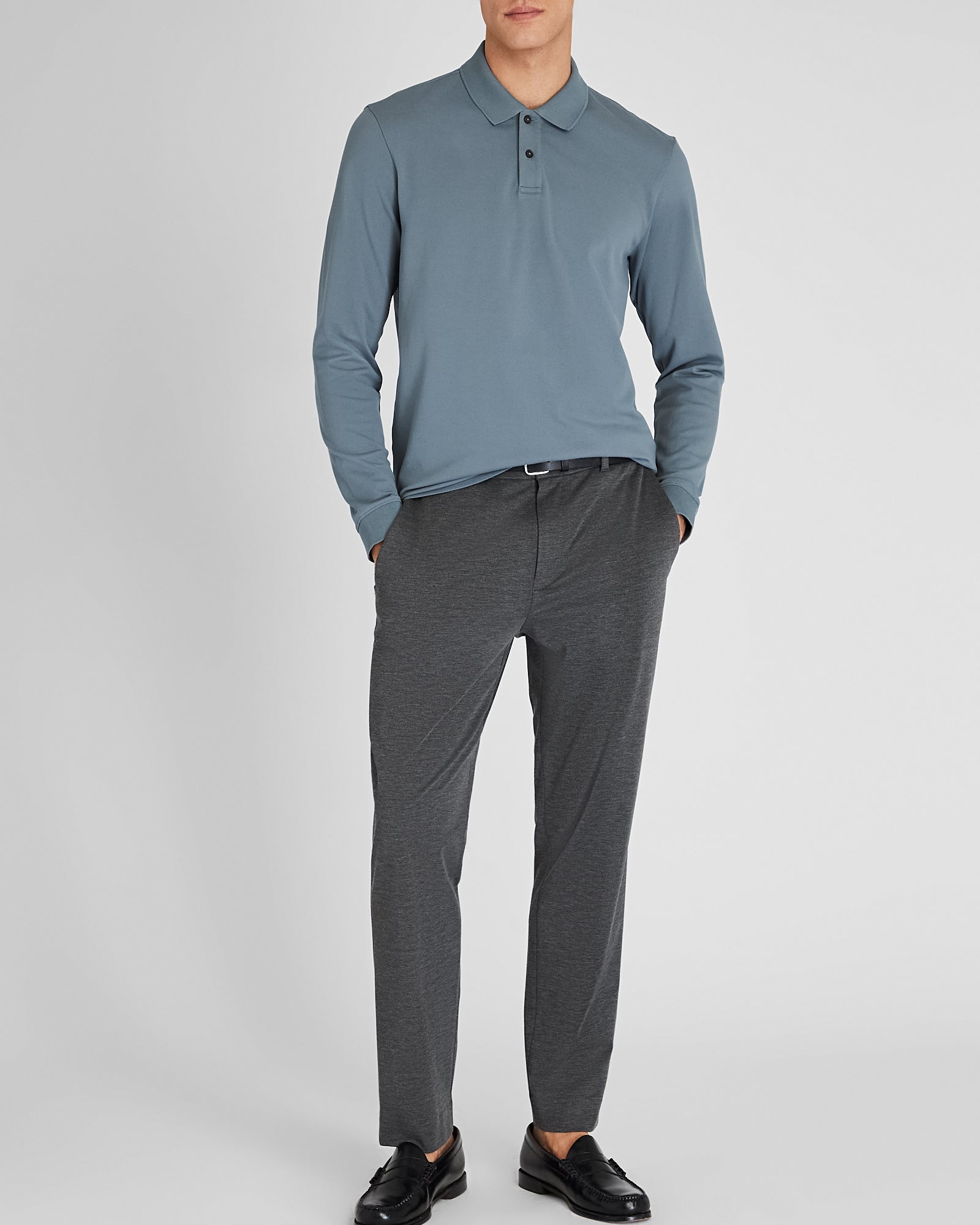 CLUB MONACO - Polo manches longues en piqué épuré - Verre De Mer
