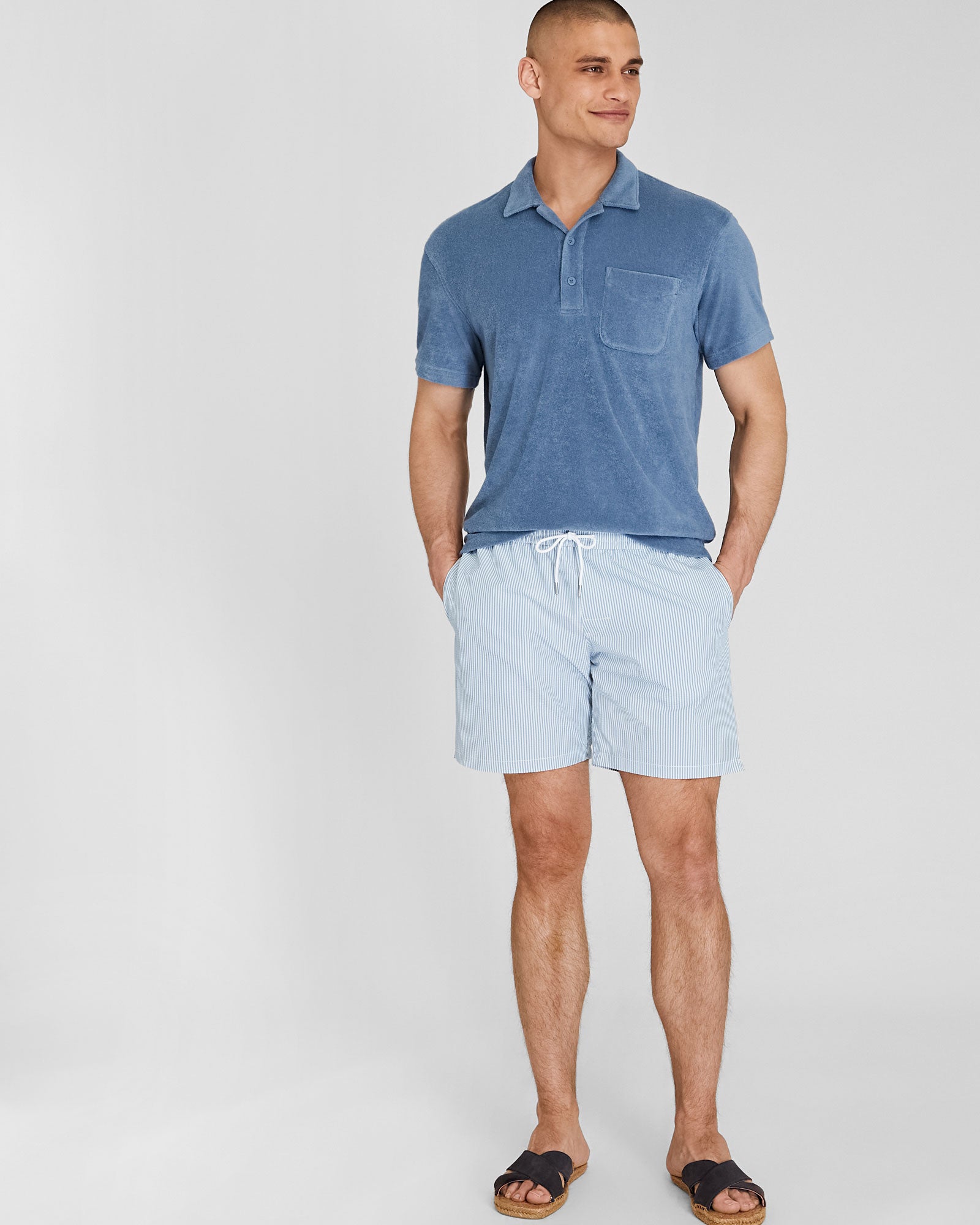 CLUB MONACO - Maillot de bain Bo gaufré 17 ½ cm - Bleu moyen