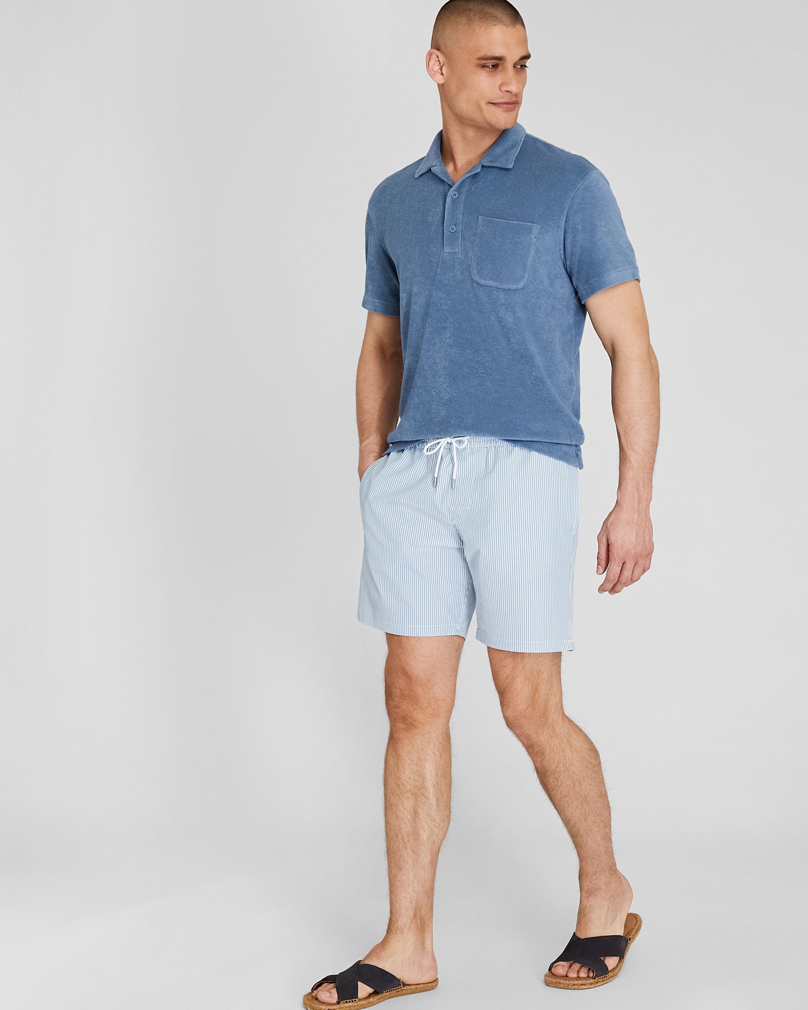 CLUB MONACO - Maillot de bain Bo gaufré 17 ½ cm - Bleu moyen