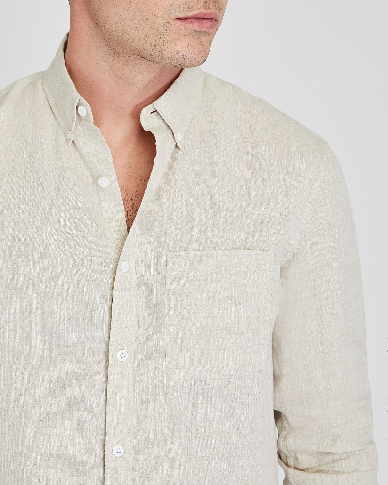 CLUB MONACO - Long Sleeve Solid Linen Shirt - Natural