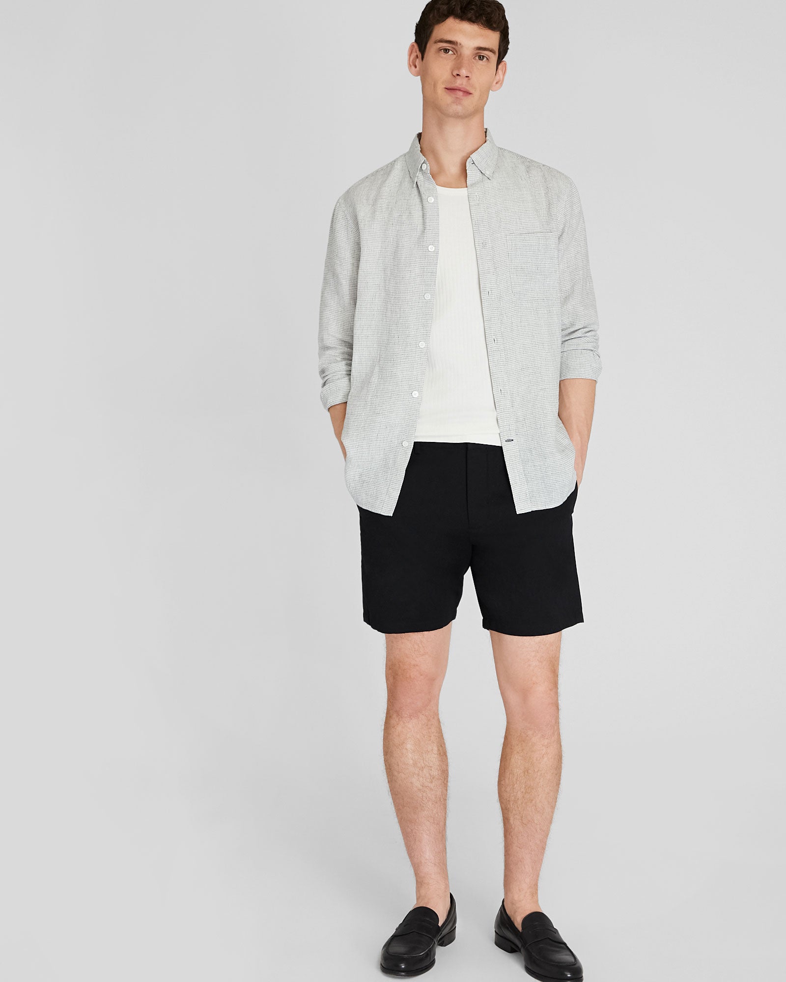 CLUB MONACO - Long-Sleeve Grid Linen Shirt - Blanc De Blanc