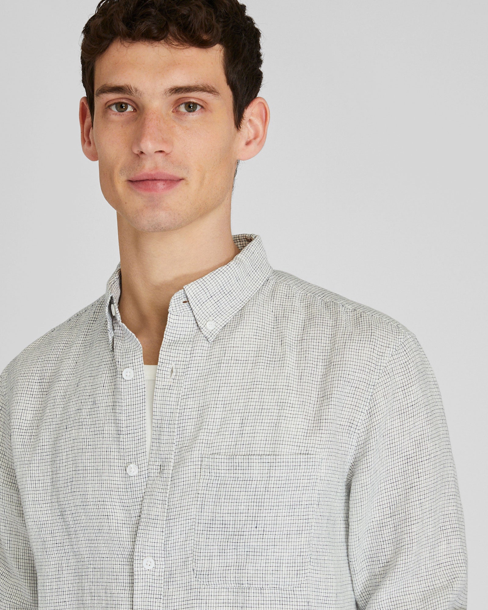 CLUB MONACO - Long-Sleeve Grid Linen Shirt - Blanc De Blanc