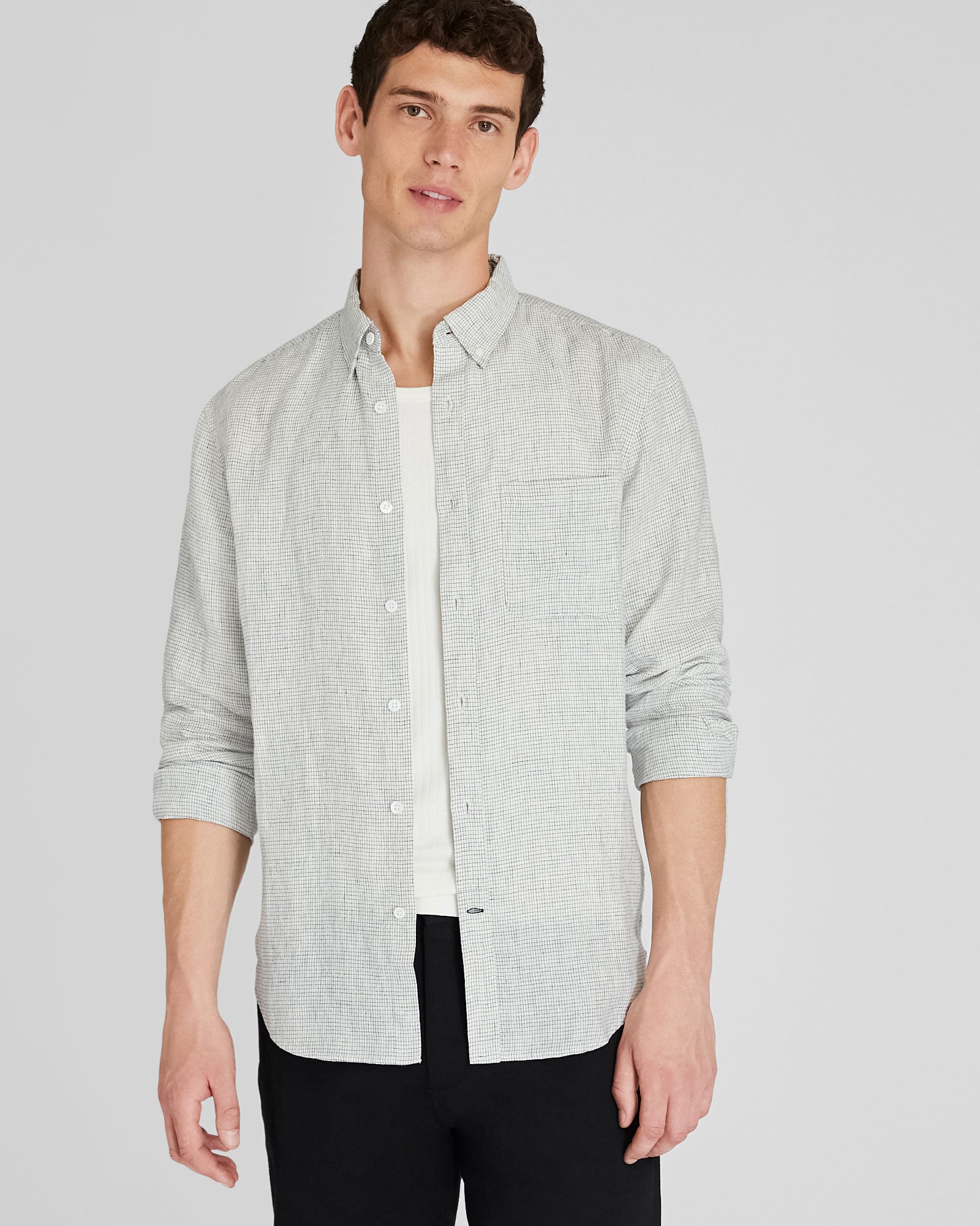CLUB MONACO - Long-Sleeve Grid Linen Shirt - Blanc De Blanc