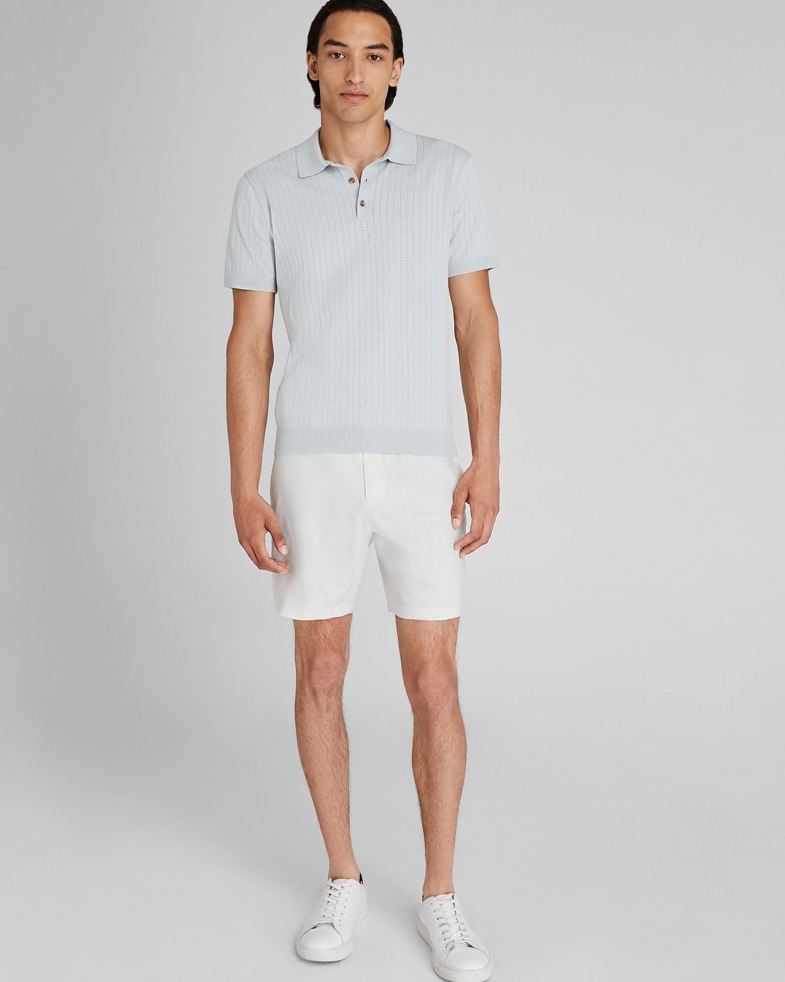 CLUB MONACO - Short-Sleeve Stitch Polo - Light Grey
