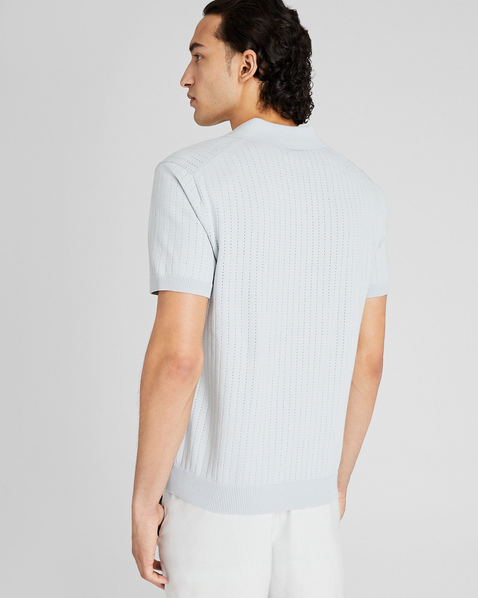 CLUB MONACO - Short-Sleeve Stitch Polo - Light Grey