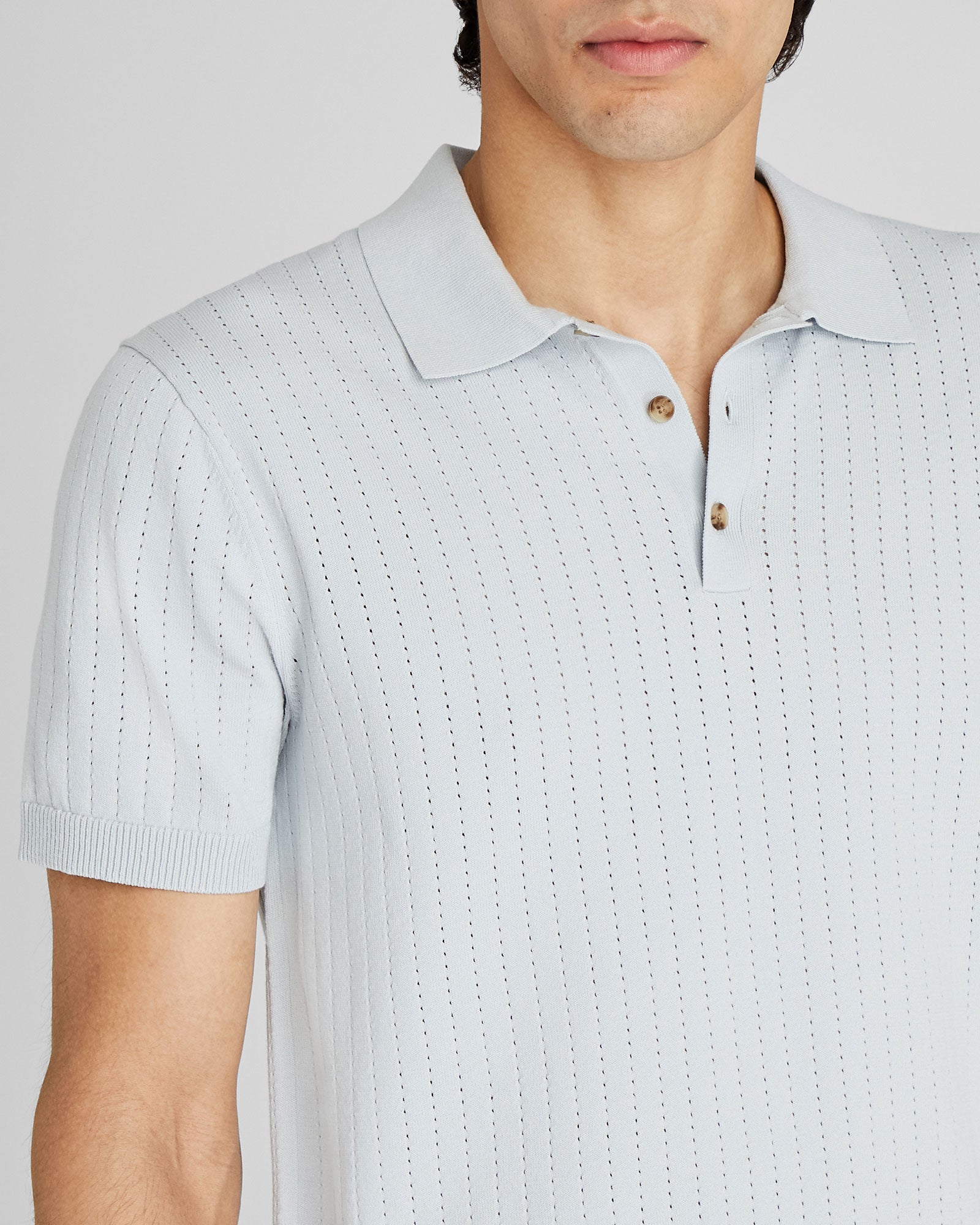 CLUB MONACO - Short-Sleeve Stitch Polo - Light Grey